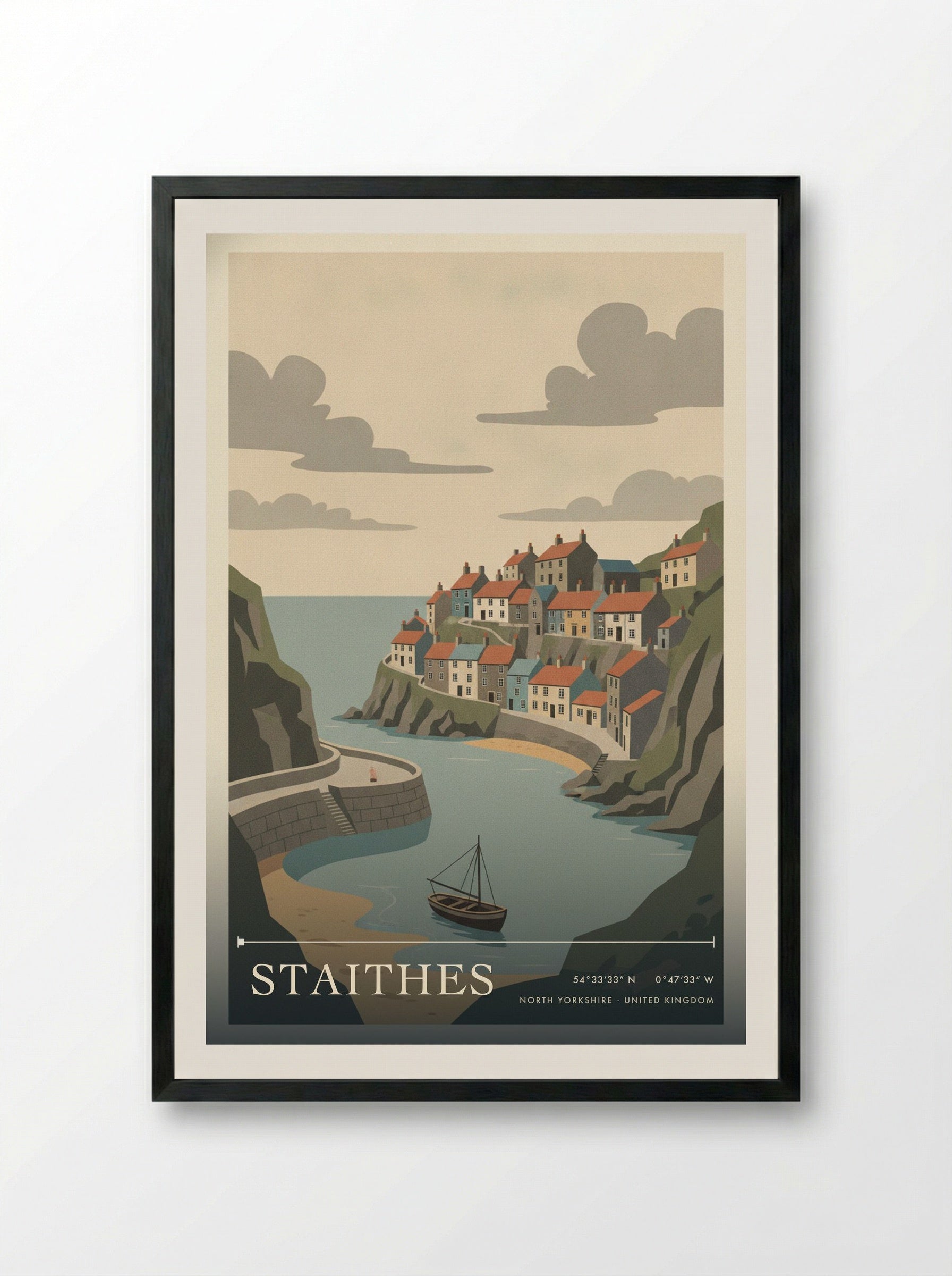 Staithes North Yorkshire United Kingdom Travel Poster - Framed Print Black