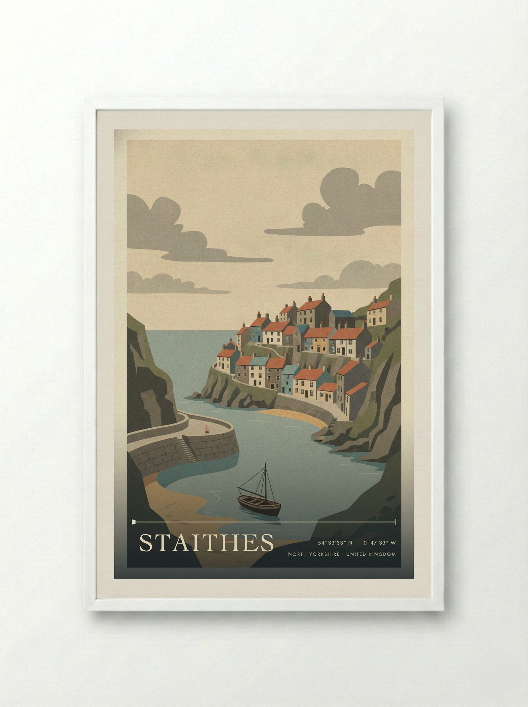Staithes North Yorkshire United Kingdom Travel Poster - Framed Print White