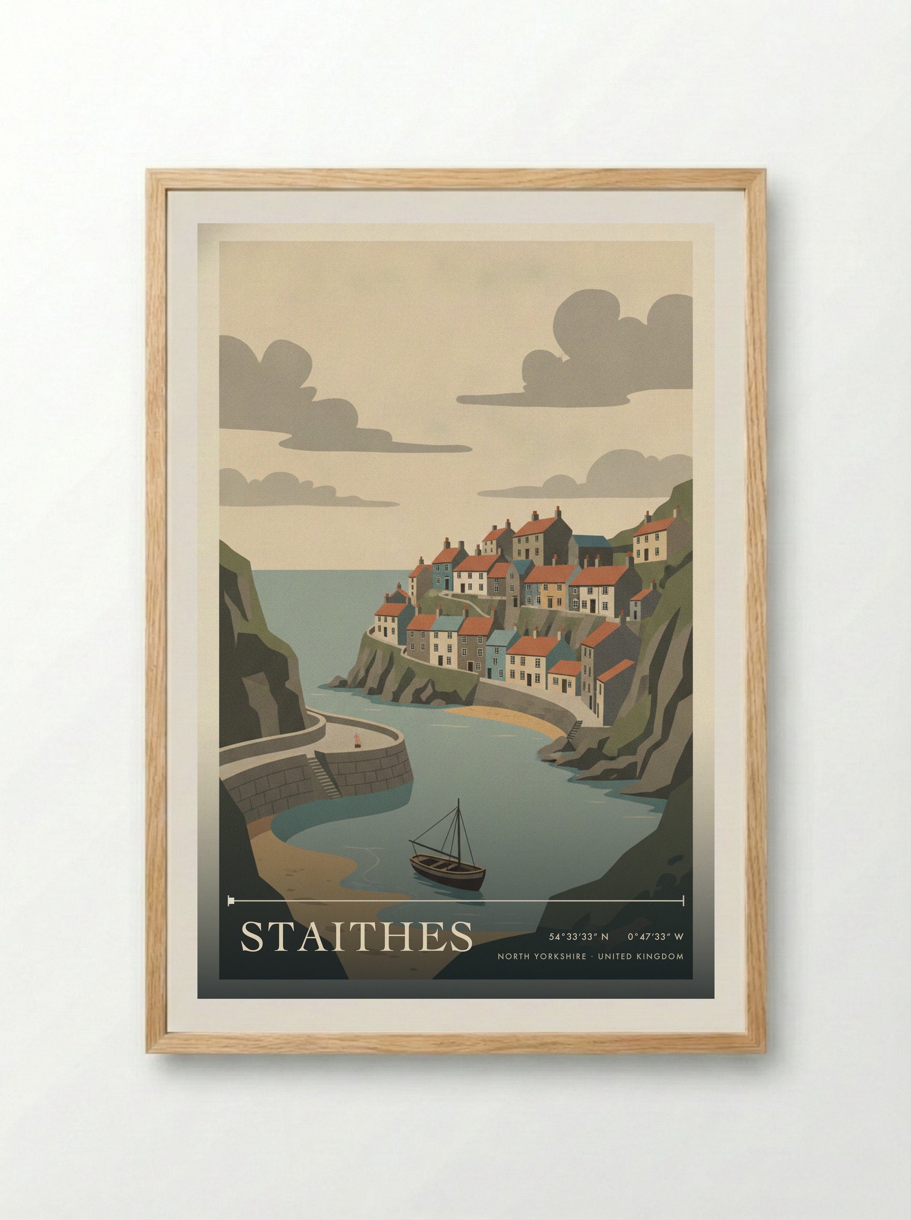 Staithes North Yorkshire United Kingdom Travel Poster - Framed Print Wood