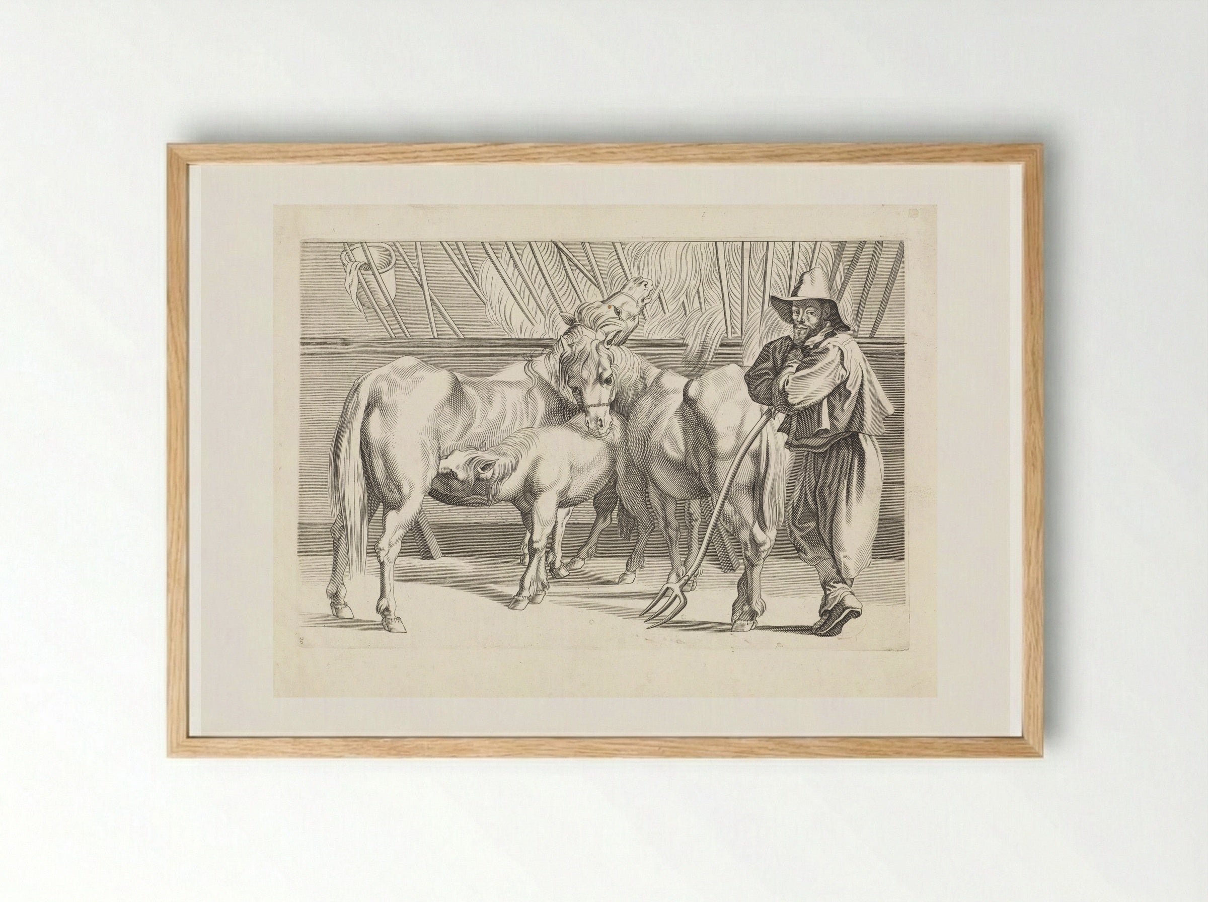 Stal met paarden en stalmeester - Paulus Pontius - Framed Print Wood