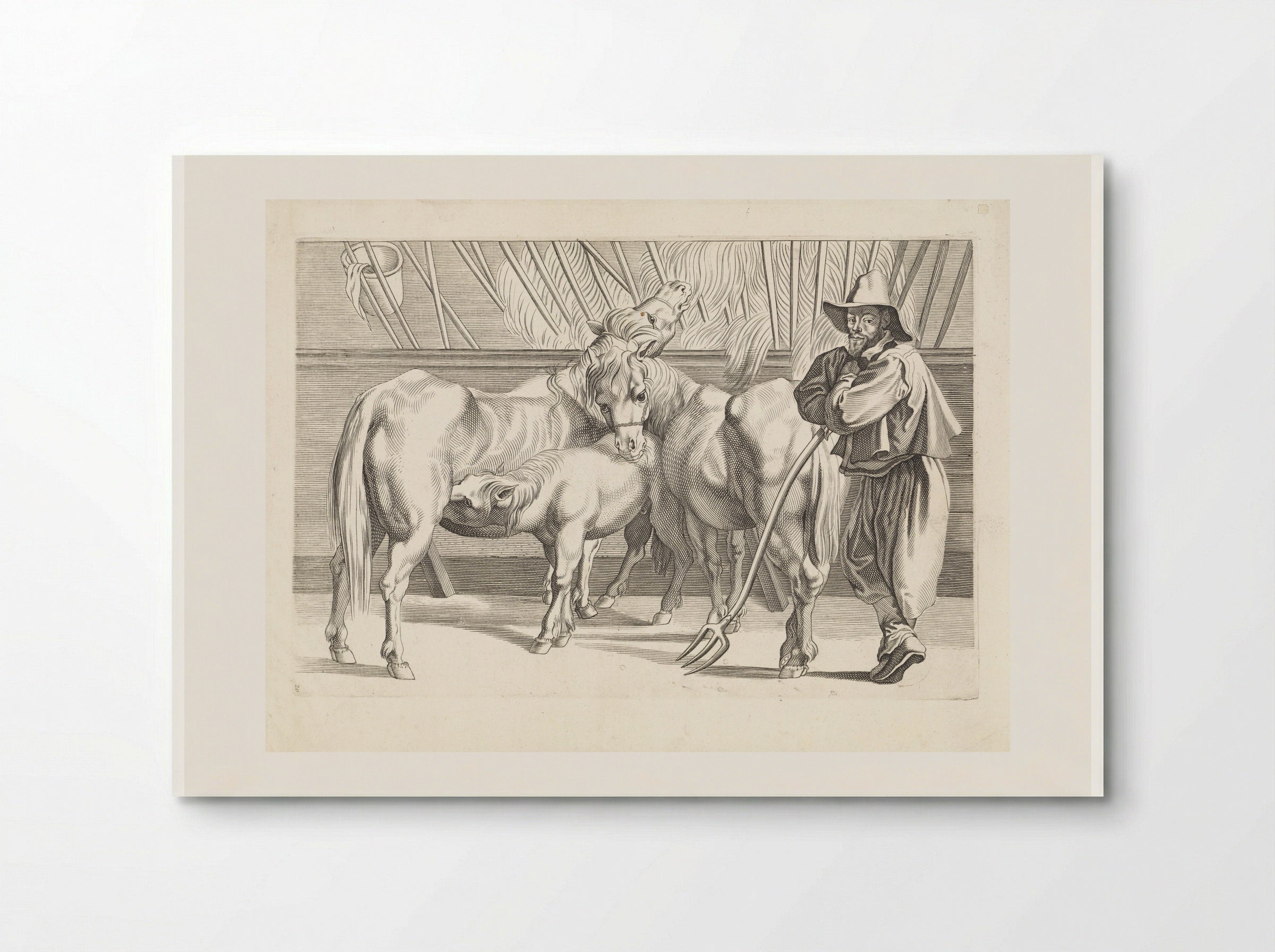 Stal met paarden en stalmeester - Paulus Pontius - Poster