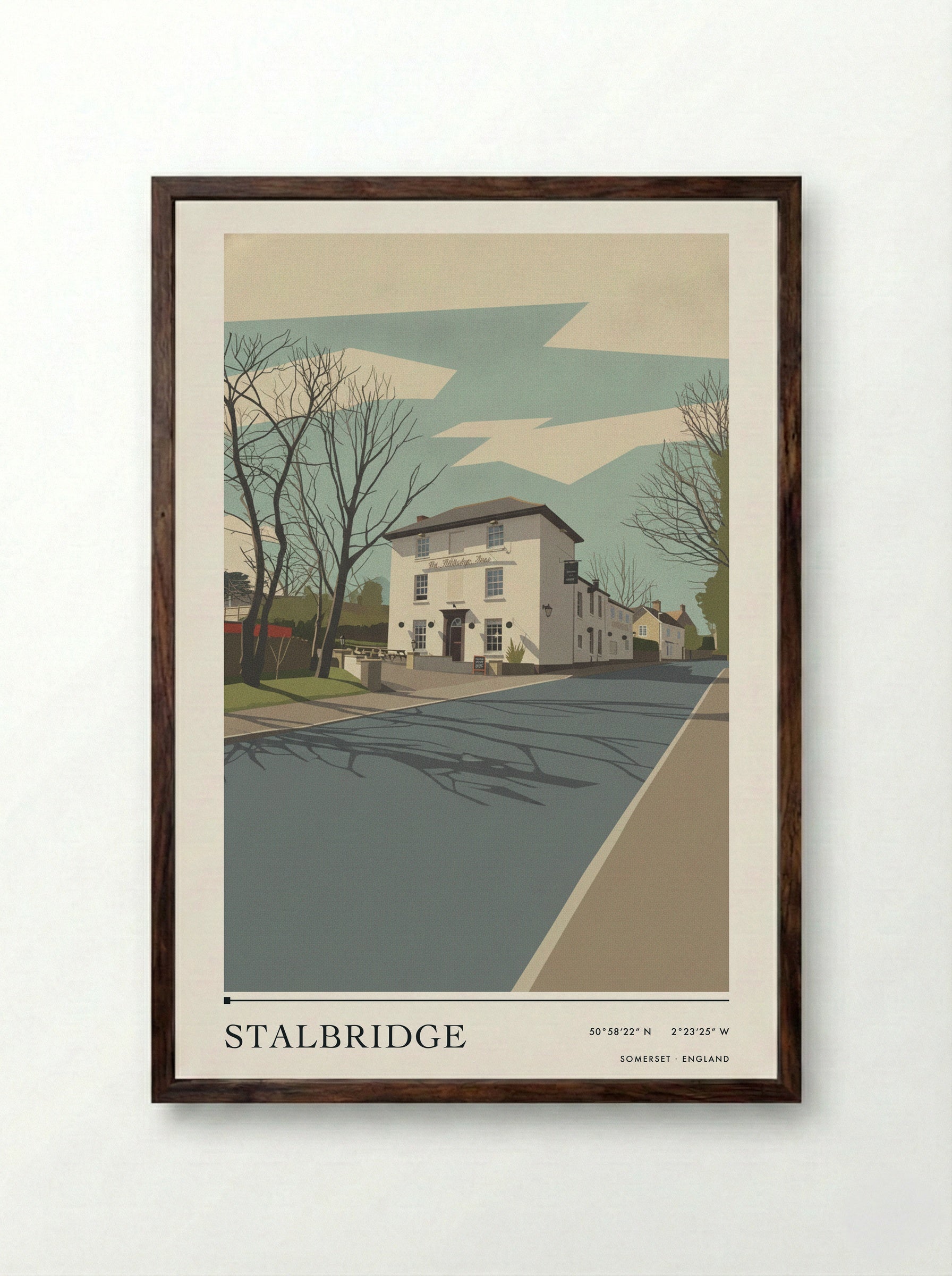 Stalbridge Somerset England Travel Poster - Framed Print Dark Wood