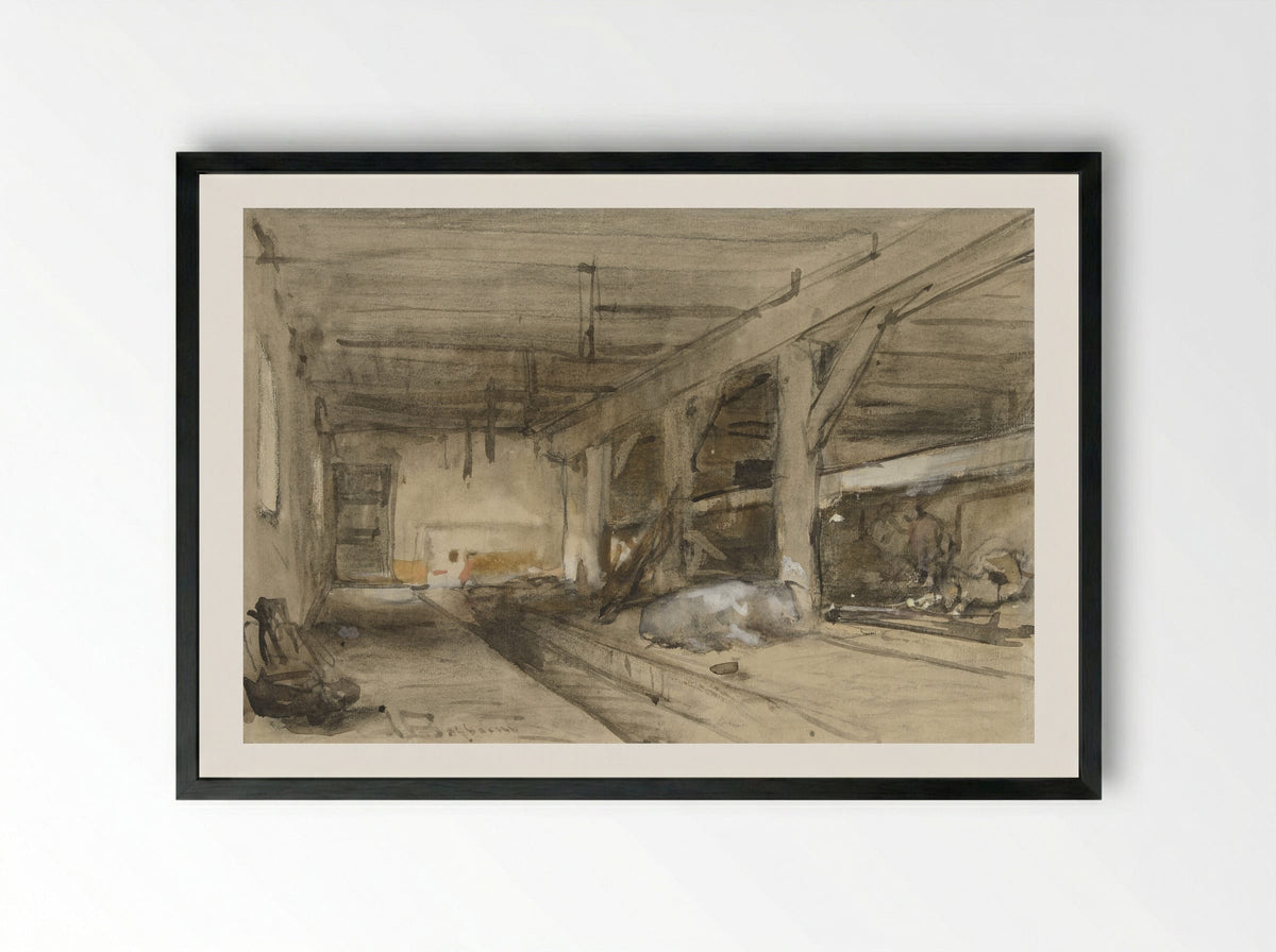 Stalinterieur (Stable Interior) - Johannes Bosboom - Framed Print Black