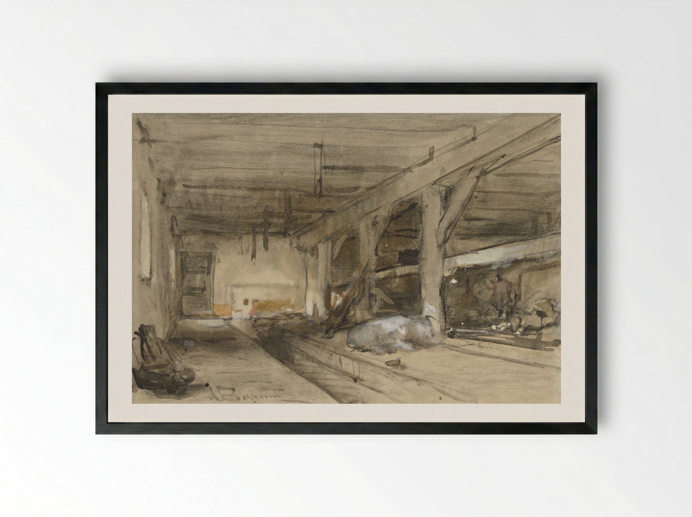 Stalinterieur (Stable Interior) - Johannes Bosboom - Framed Print Black