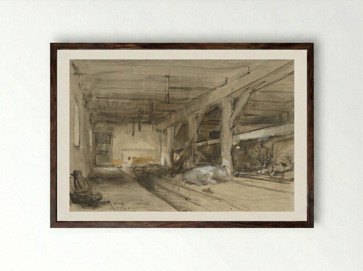 Stalinterieur (Stable Interior) - Johannes Bosboom - Framed Print Dark Wood