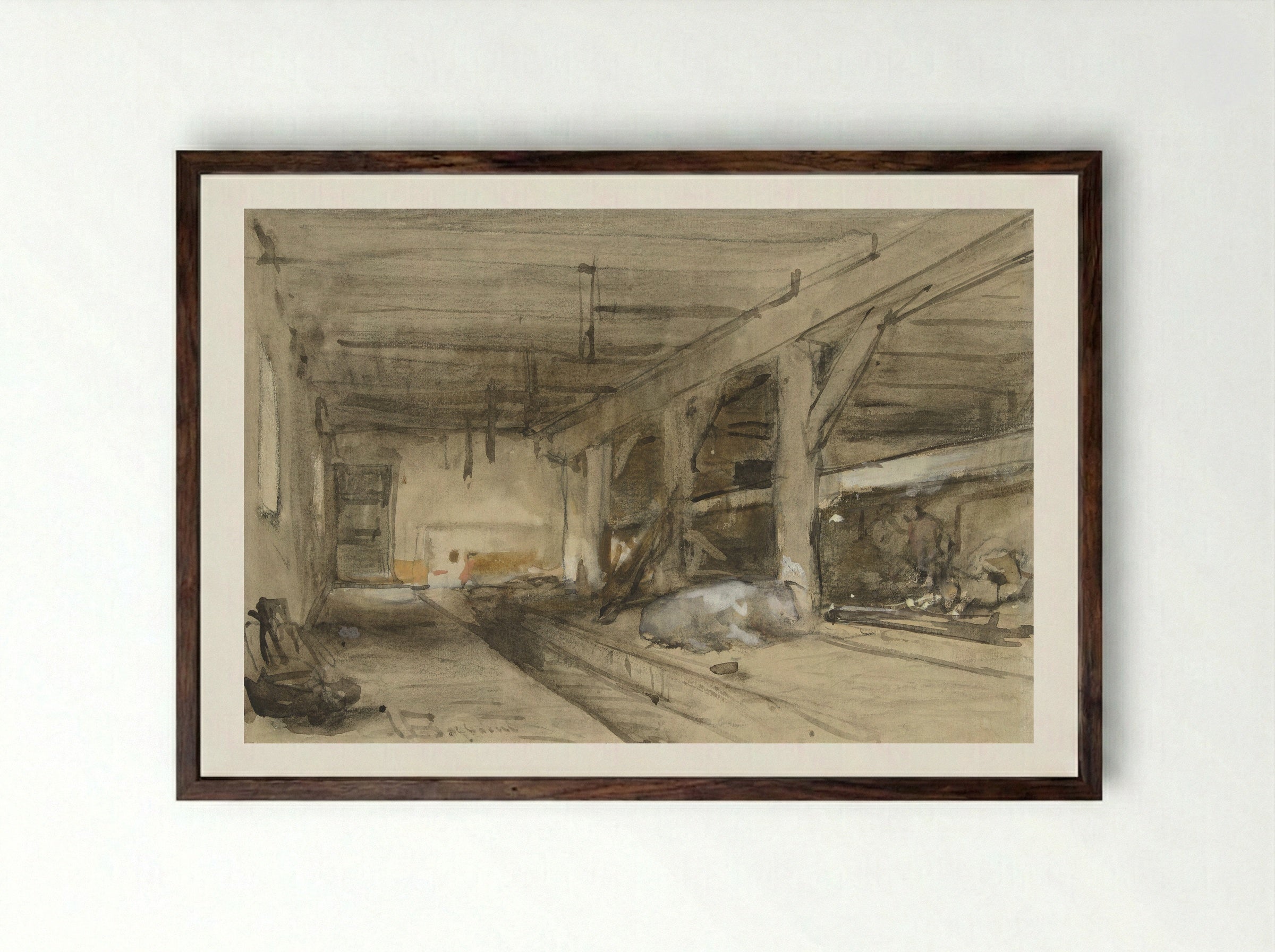 Stalinterieur (Stable Interior) - Johannes Bosboom - Framed Print Dark Wood
