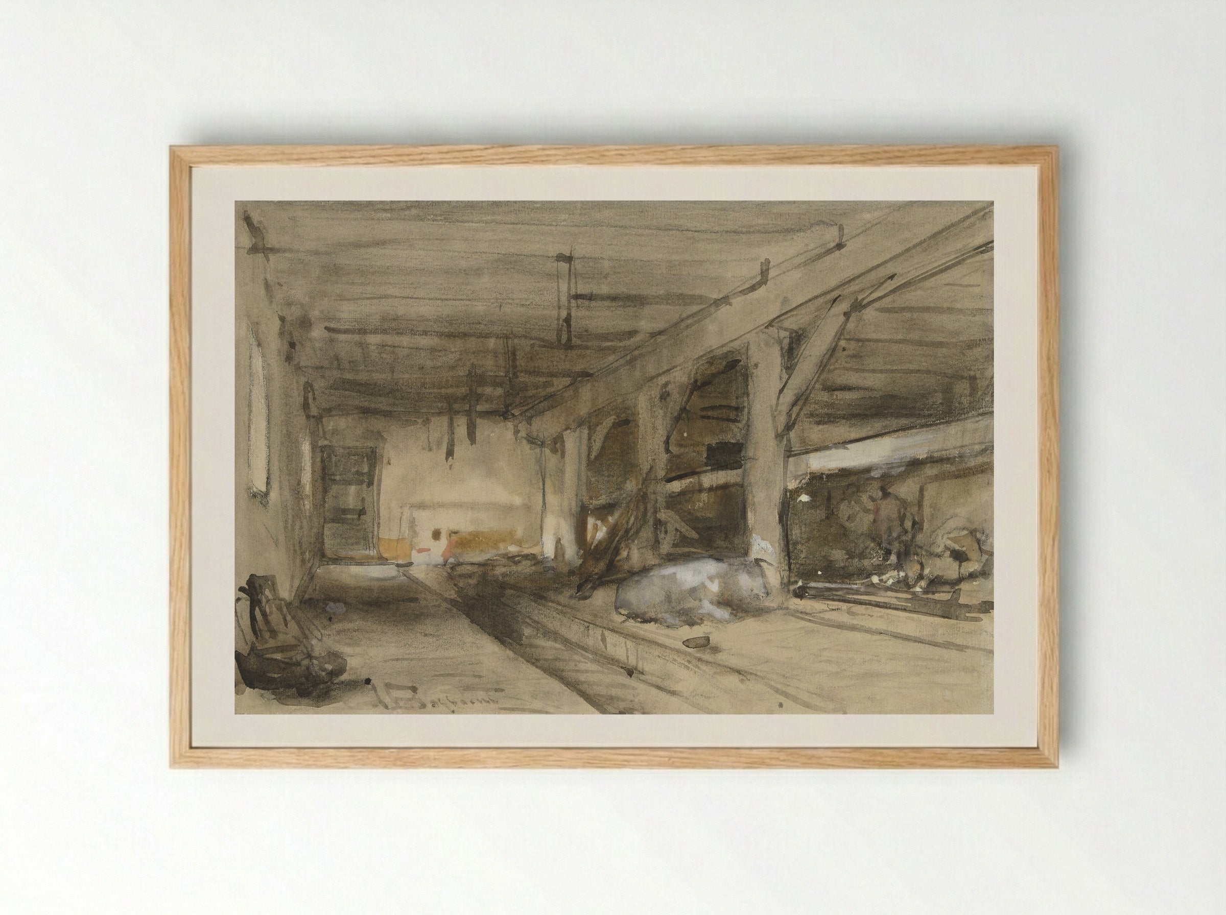 Stalinterieur (Stable Interior) - Johannes Bosboom - Framed Print Wood