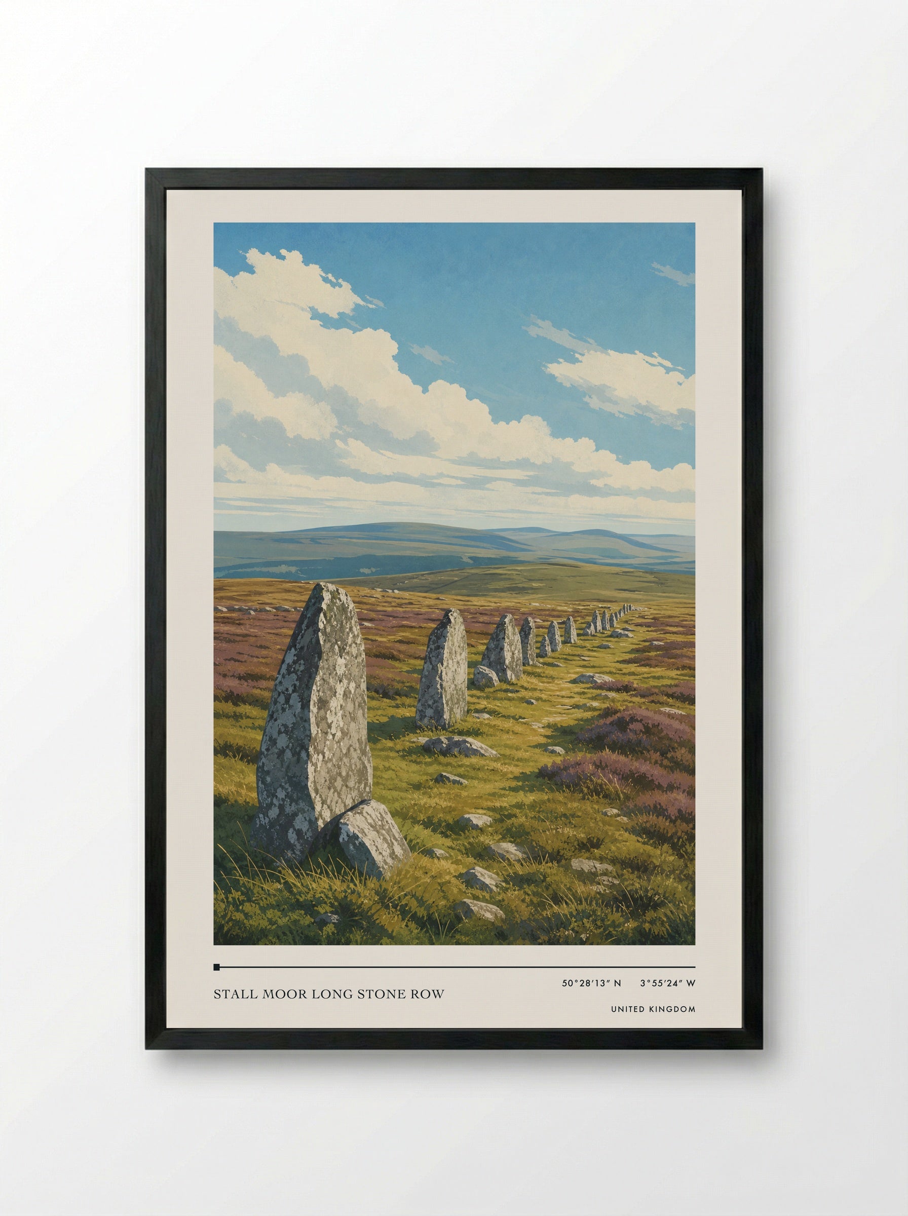 Stall Moor Long Stone Row United Kingdom Travel Poster - Framed Print Black