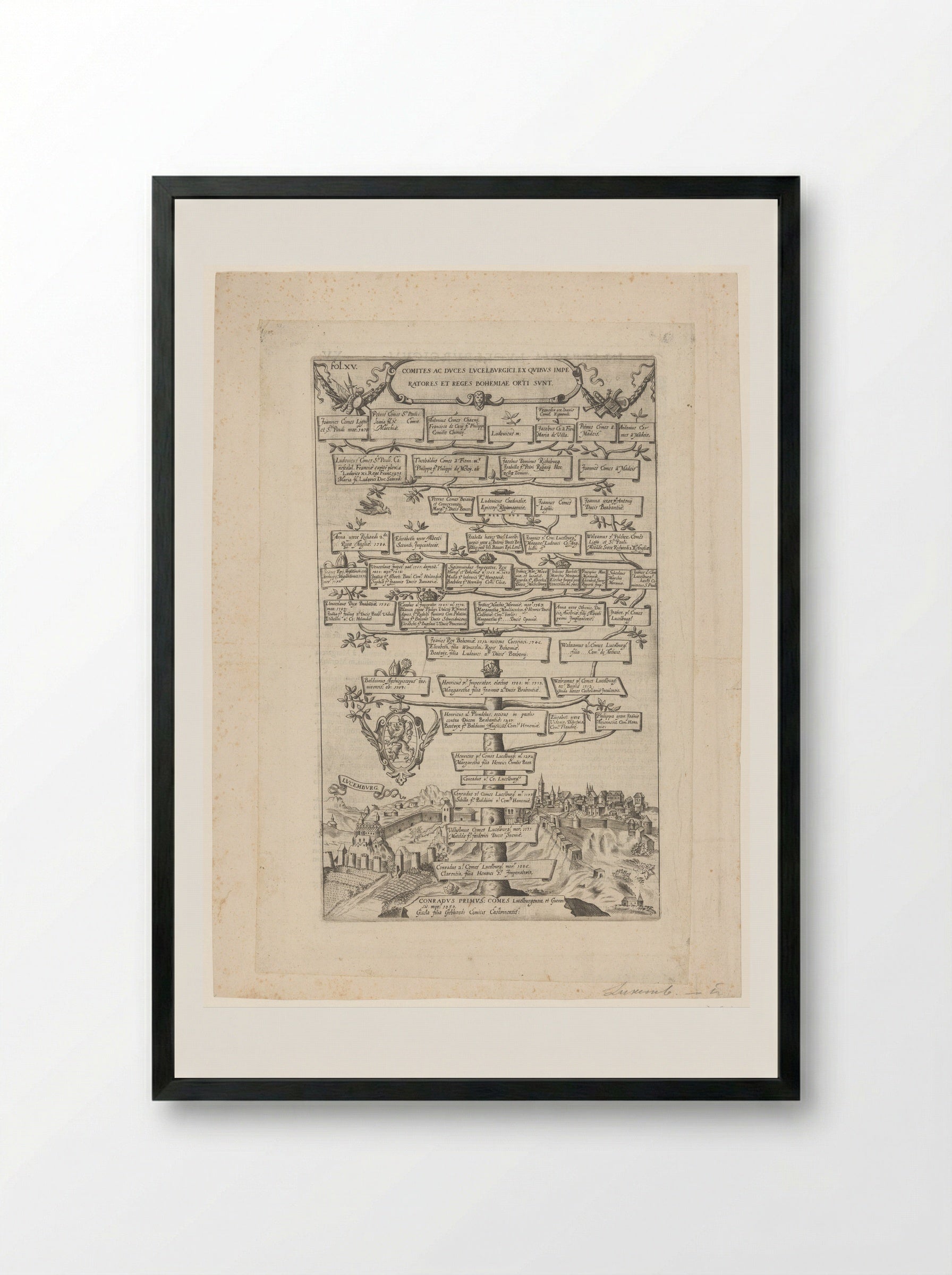Stamboom van de graven en hertogen van Luxemburg, 1050-1476 - Dominicus Custos - Framed Print Black
