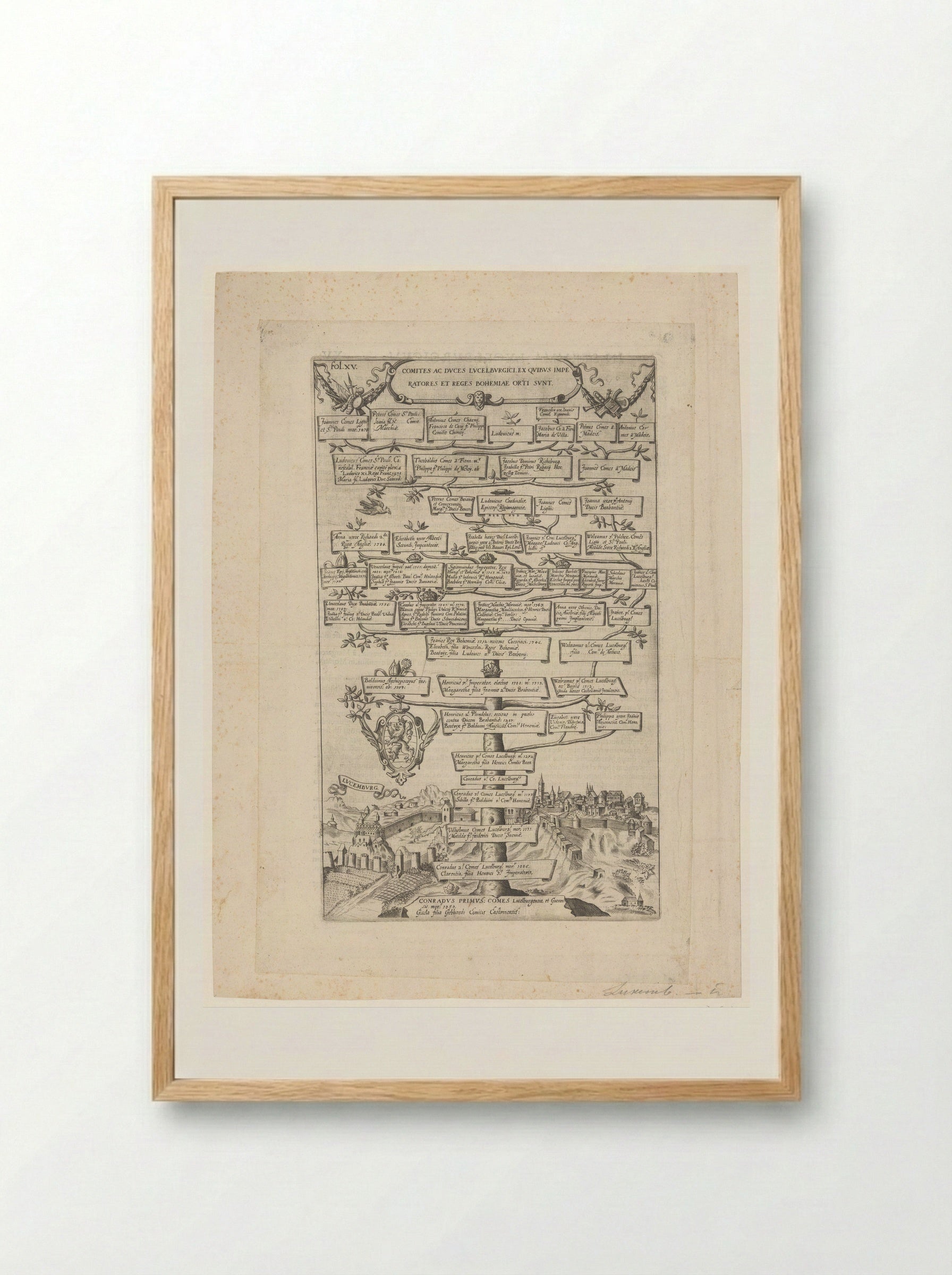 Stamboom van de graven en hertogen van Luxemburg, 1050-1476 - Dominicus Custos - Framed Print Wood