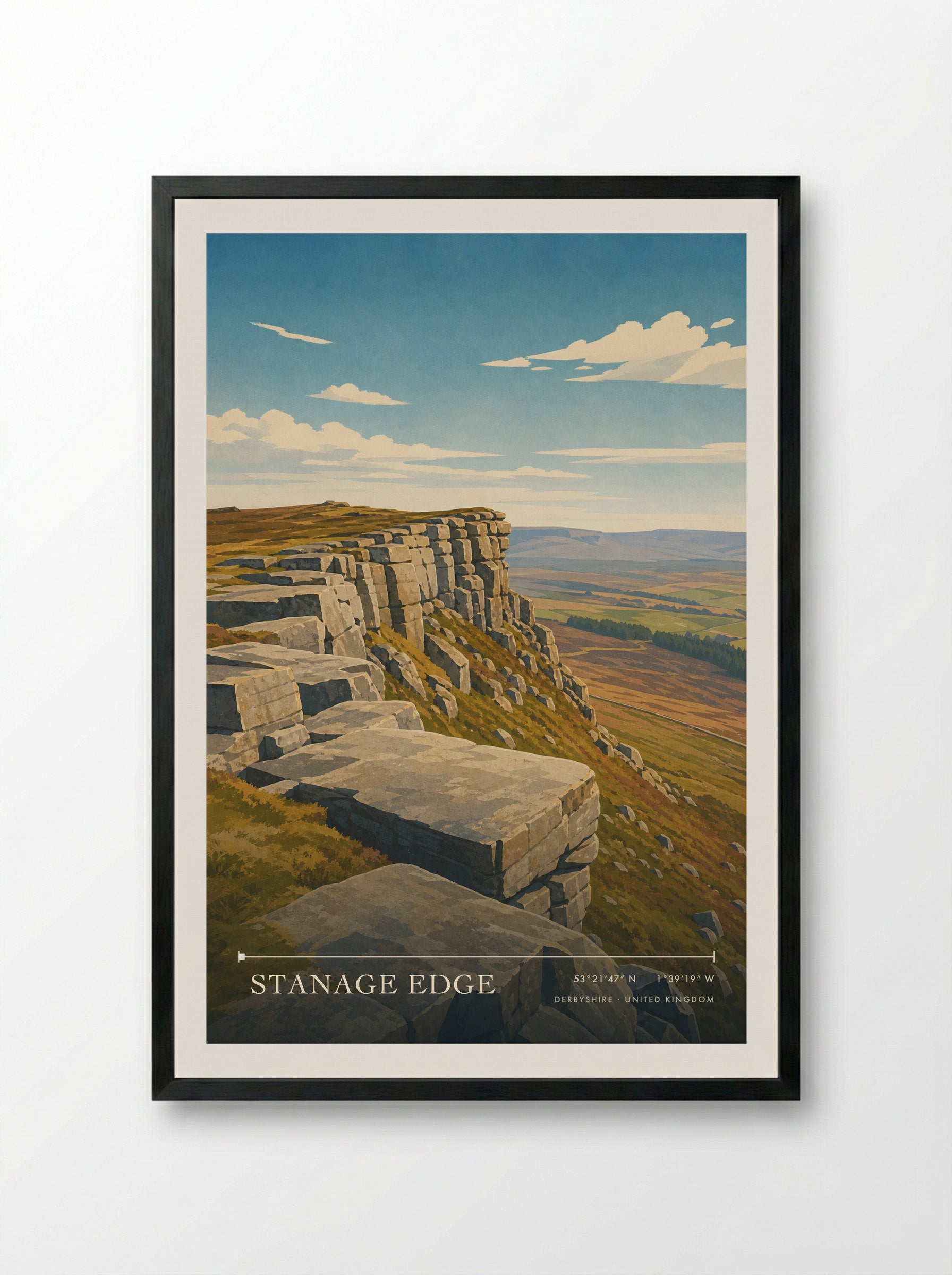 Stanage Edge Derbyshire United Kingdom Travel Poster - Framed Print Black