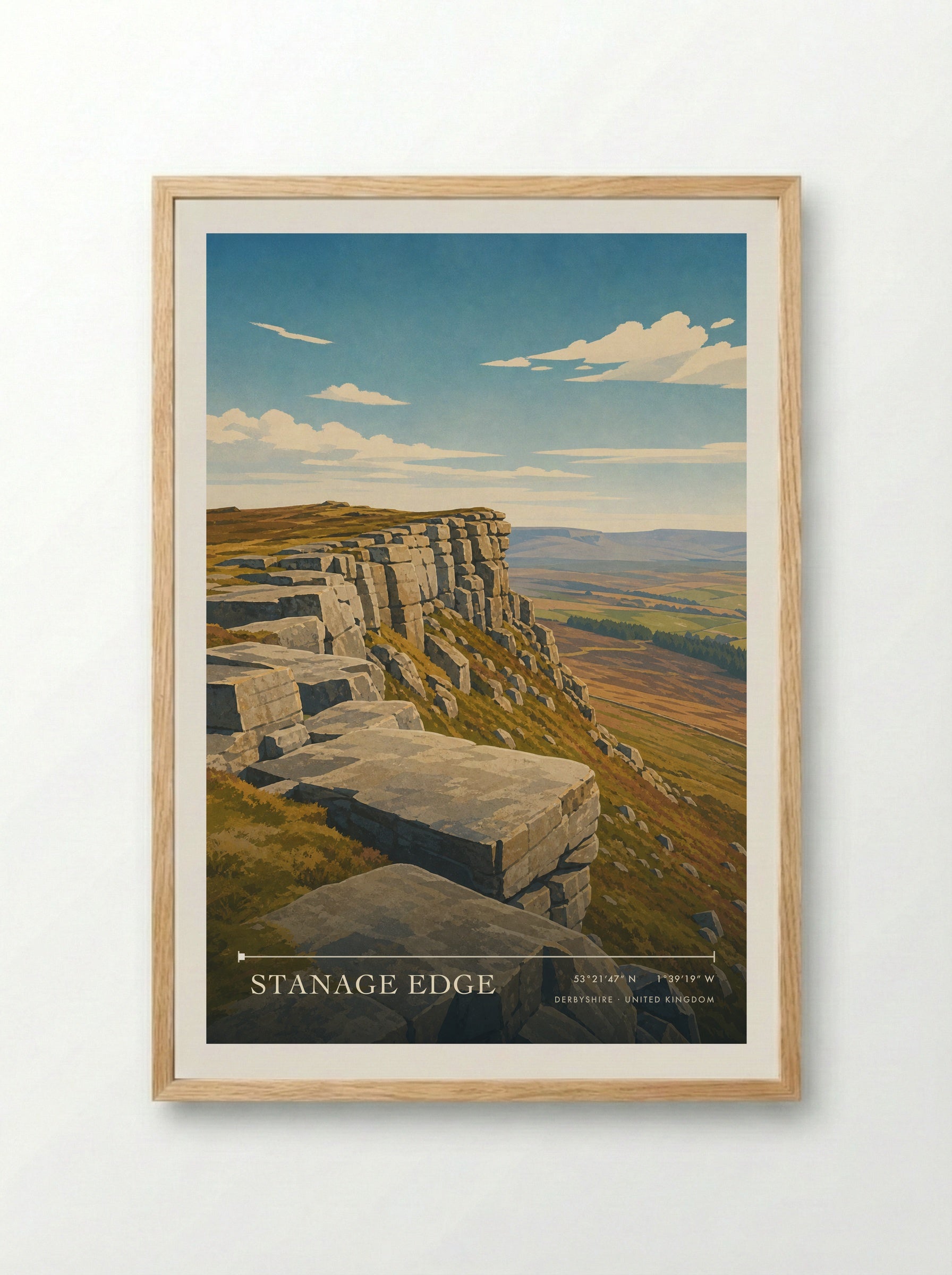 Stanage Edge Derbyshire United Kingdom Travel Poster - Framed Print Wood