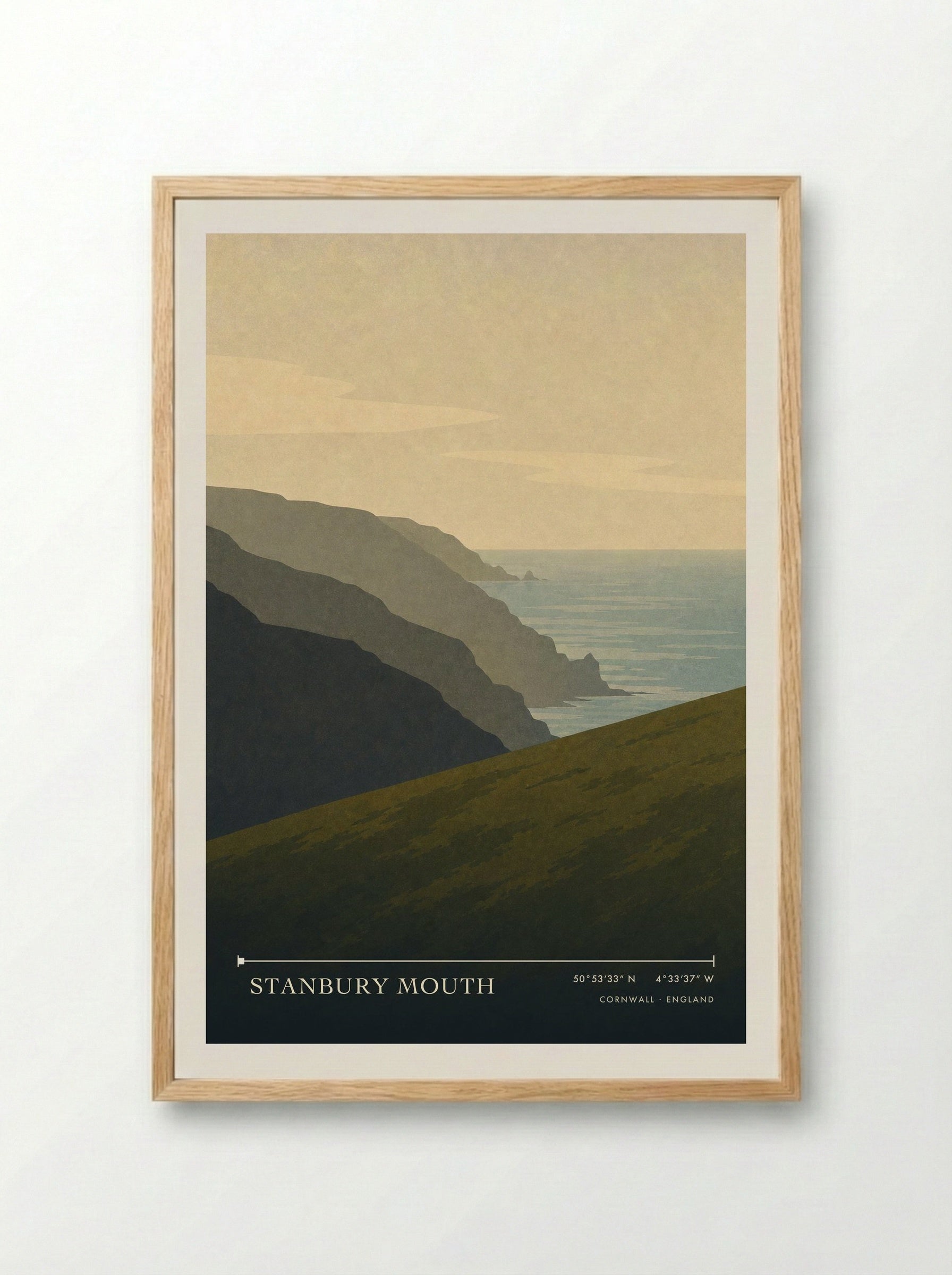 Stanbury Mouth Cornwall England Travel Poster - Framed Print Wood