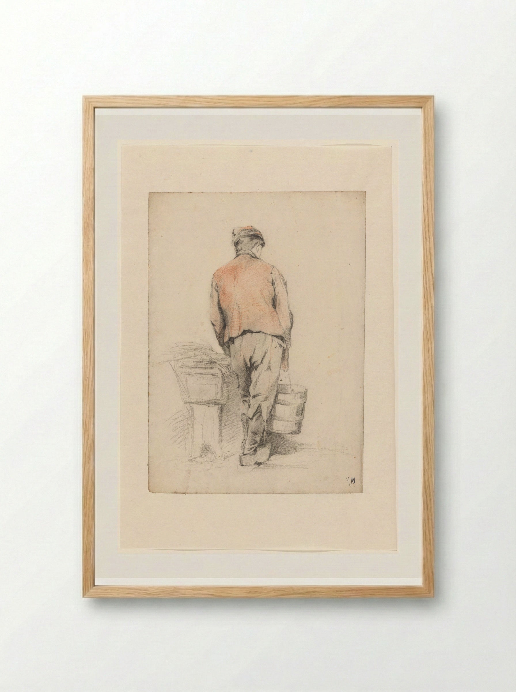 Standing Boy with a Bucket, Seen from the Back - Anton Mauve - Framed Print Wood