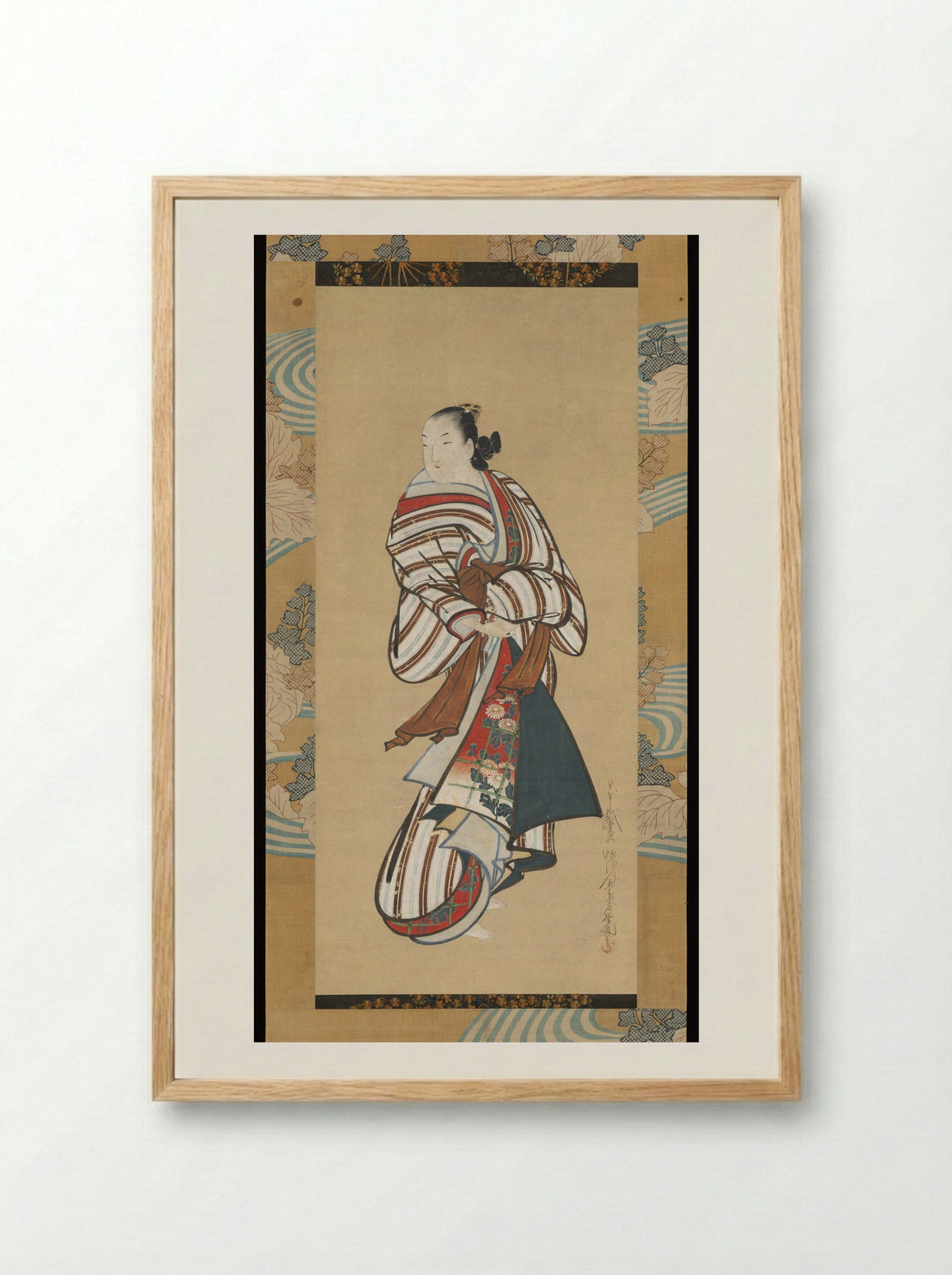 Standing Courtesan Looking Over Her Shoulder - Kaigetsudō Dohan - Framed Print Wood