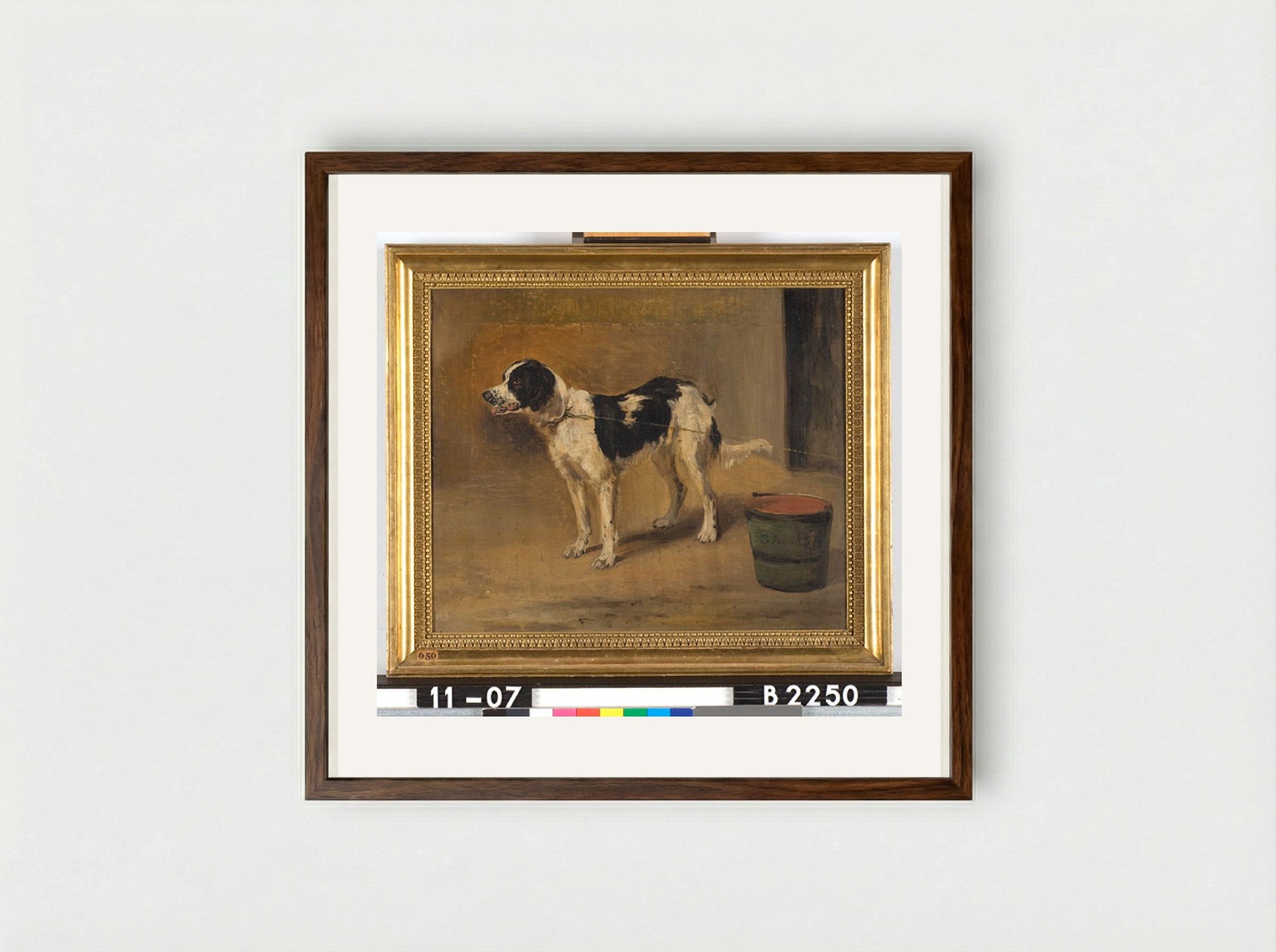 Standing Dog with Bucket - Guillaume Anne van der Brugghen - Framed Print Dark Wood