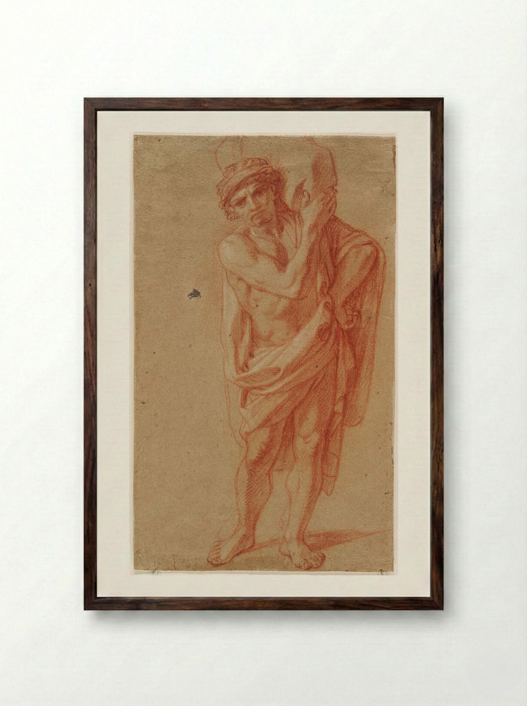 Standing Draped Man Carrying a Large Bundle on His Shoulder - François Verdier - Framed Print Dark Wood