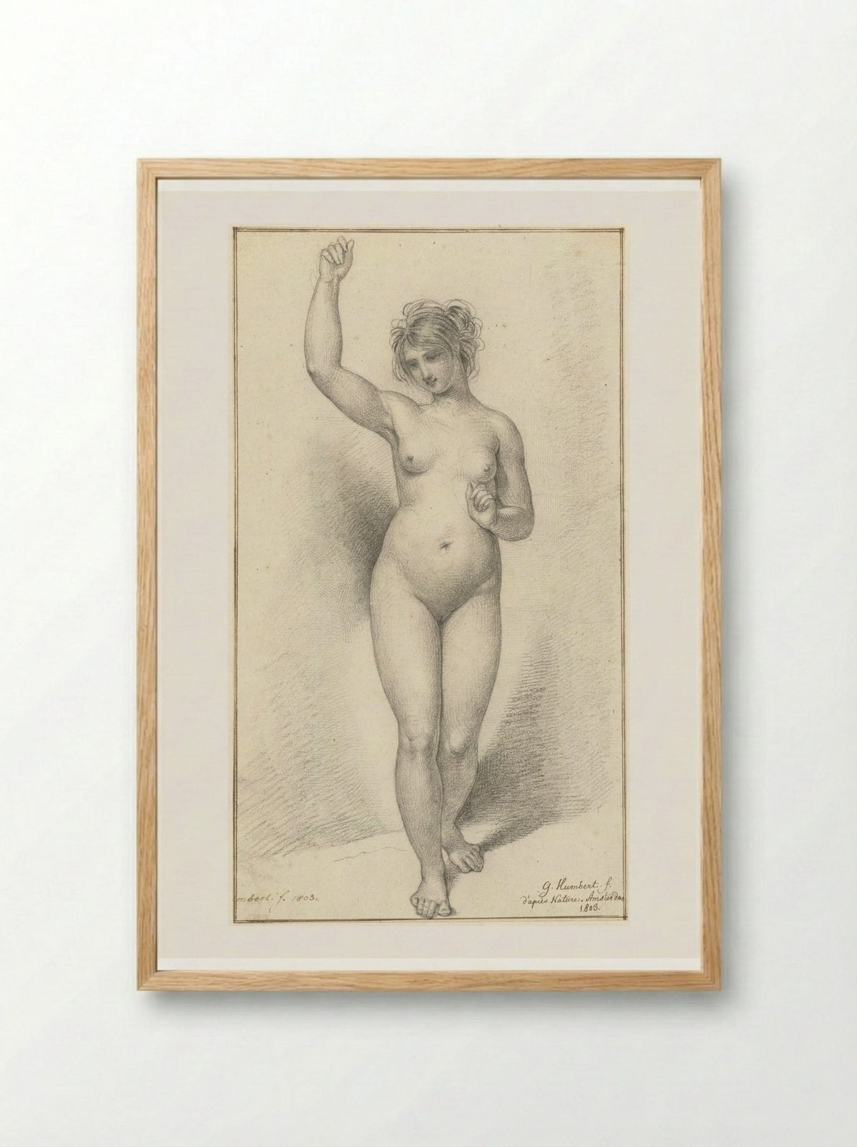 Standing Female Nude, with Raised Right Arm - David Pièrre Giottino Humbert de Superville - Framed Print Wood