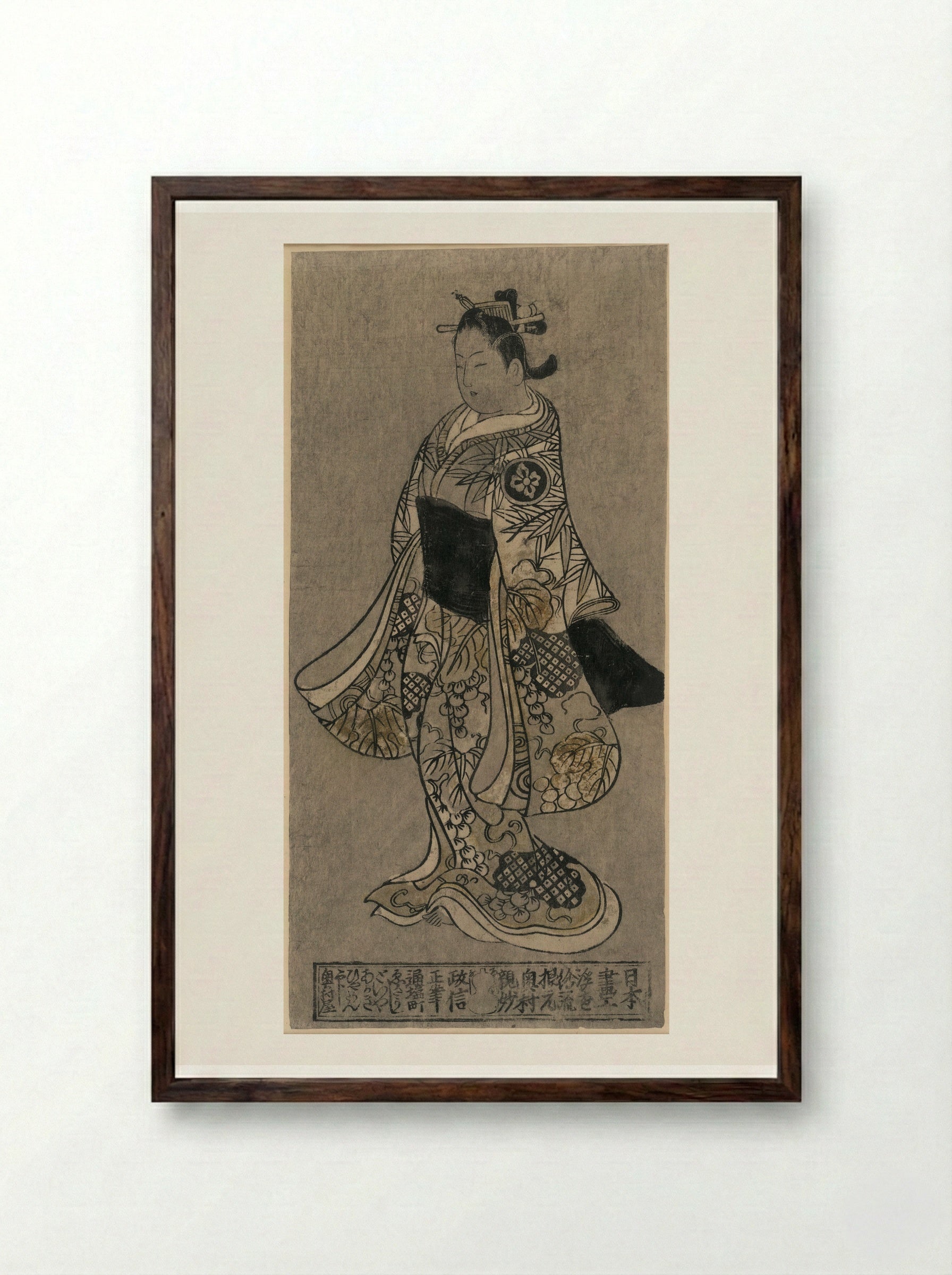 Standing Figure of a Woman - Okumura Masanobu - Framed Print Dark Wood