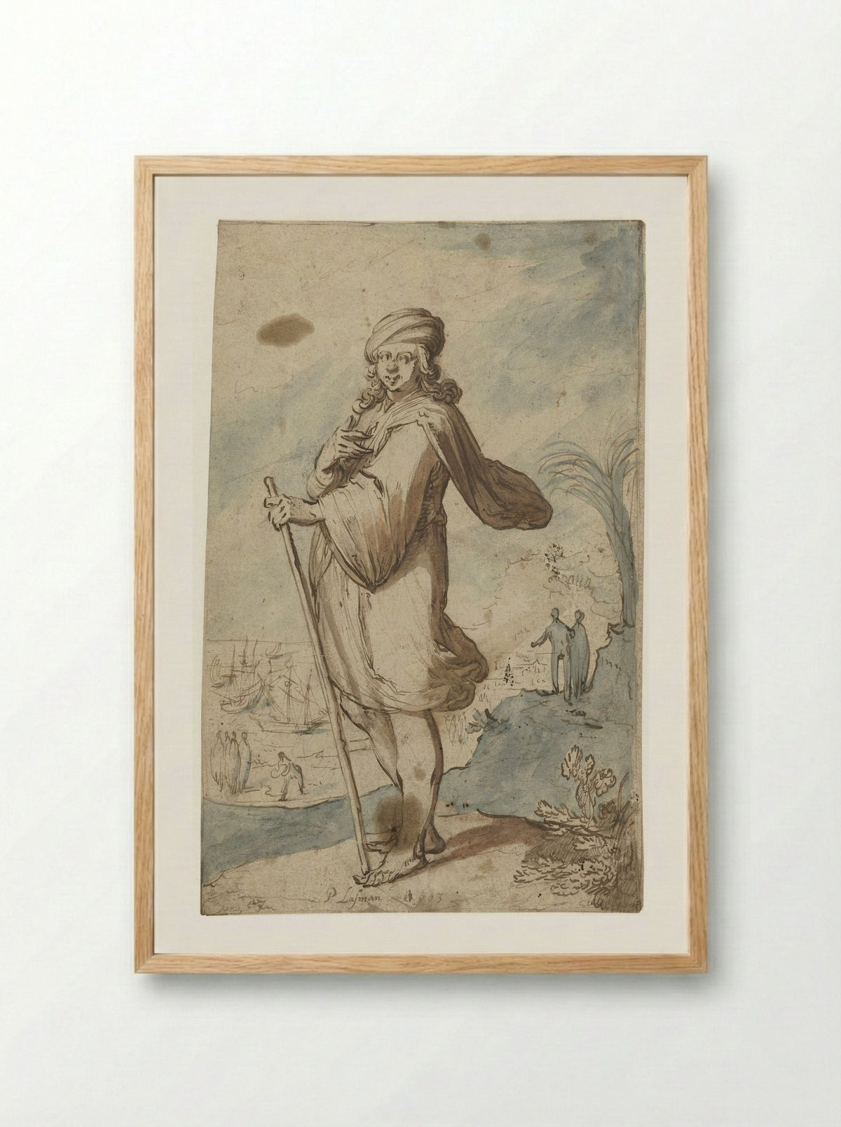 Standing Figure with Turban, Seen from the Side - Pieter Lastman - Framed Print Wood