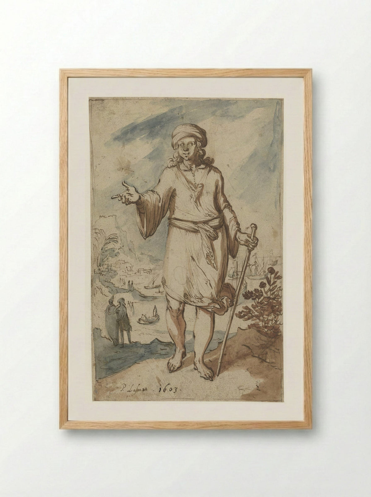 Standing Figure with a Turban, Seen from the Front - Pieter Lastman - Framed Print Wood