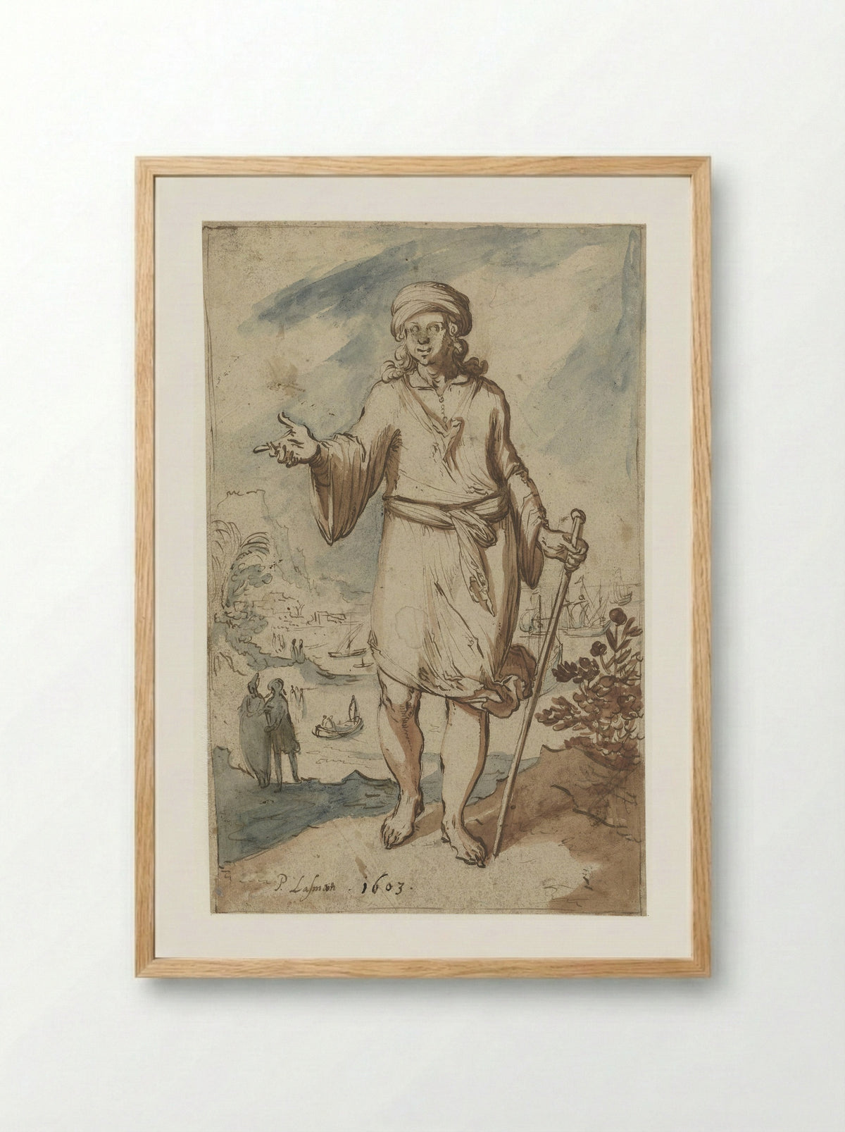 Standing Figure with a Turban, Seen from the Front - Pieter Lastman - Framed Print Wood
