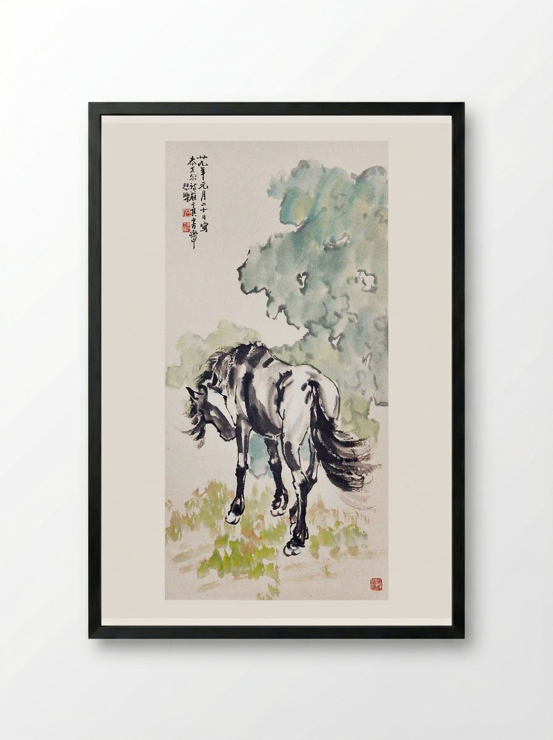 Standing Horse - Xu Beihong - Framed Print Black