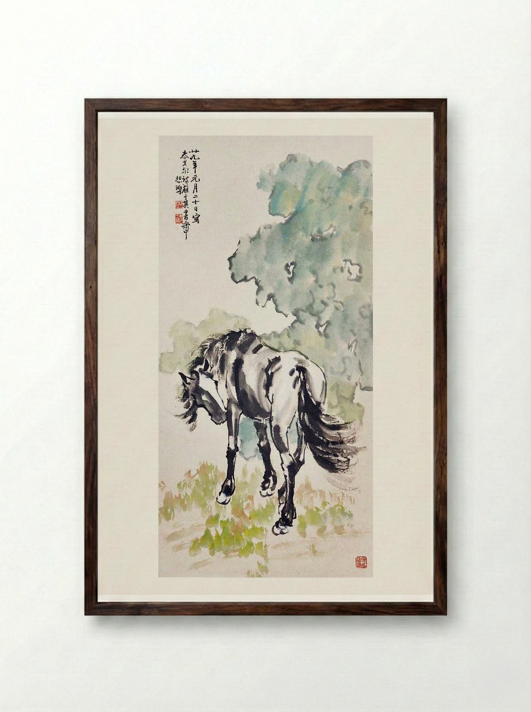 Standing Horse - Xu Beihong - Framed Print Dark Wood