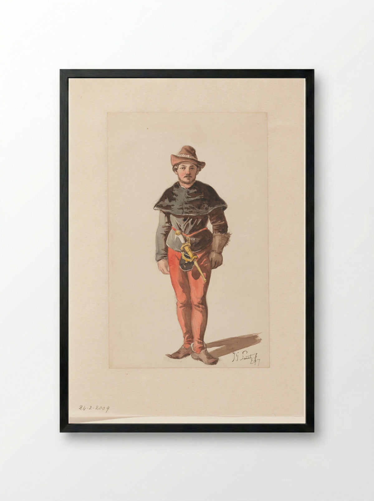Standing Landsknecht in Burgundian Costume - Jan Gerard Smits - Framed Print Black