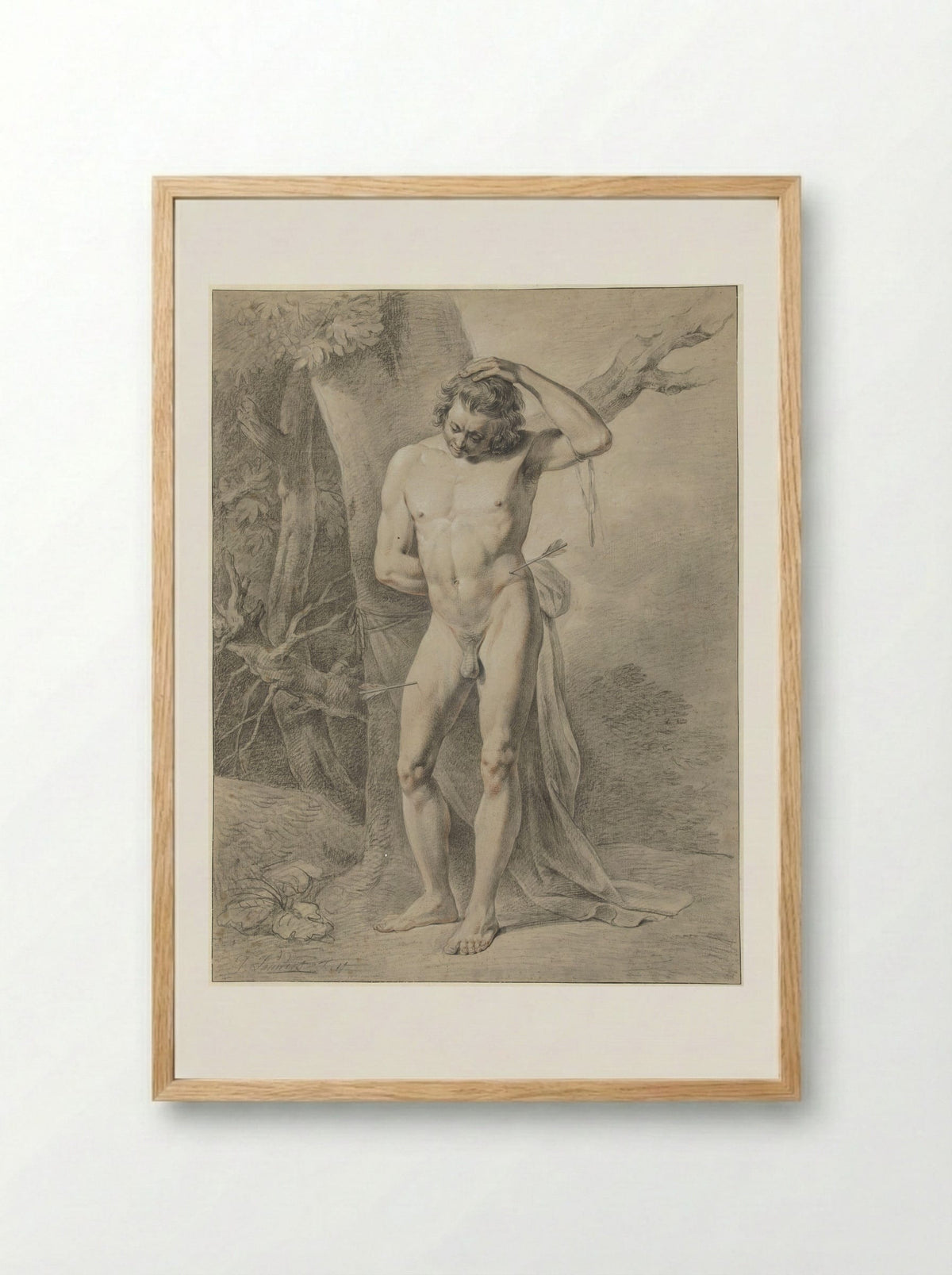 Standing Male Nude Before a Tree - Jacobus Johannes Lauwers - Framed Print Wood