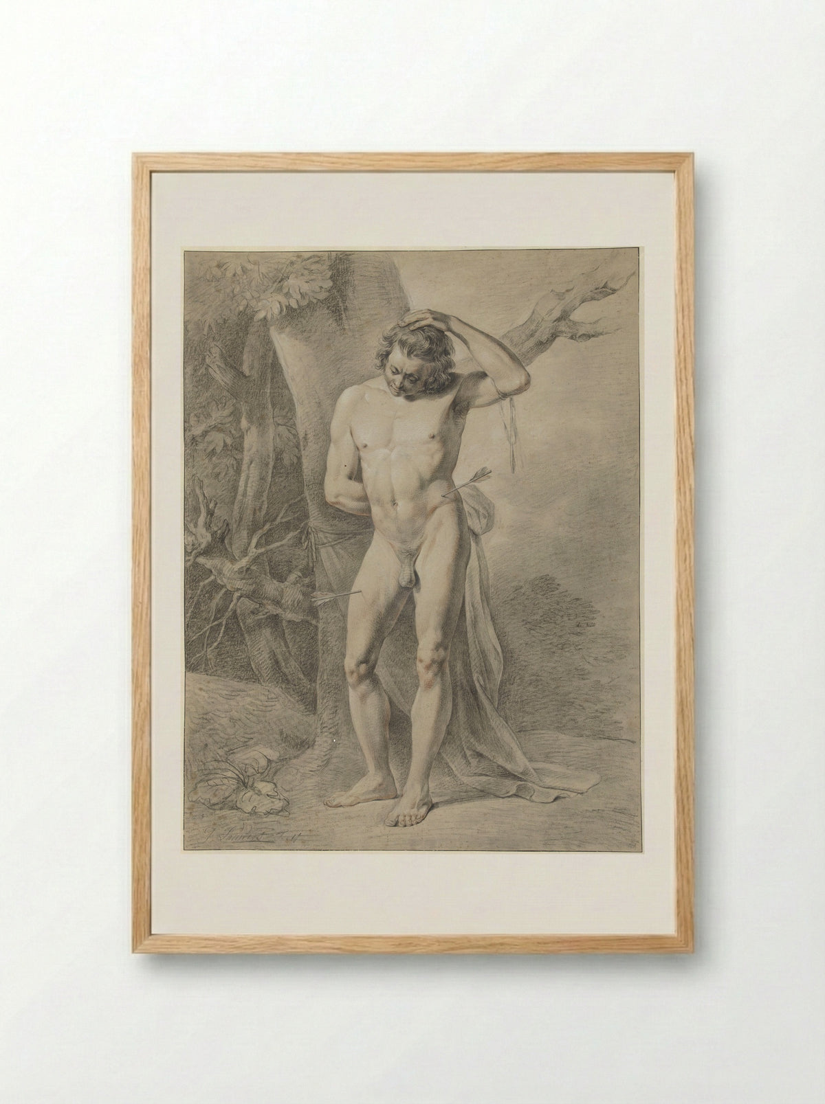 Standing Male Nude Before a Tree - Jacobus Johannes Lauwers - Framed Print Wood