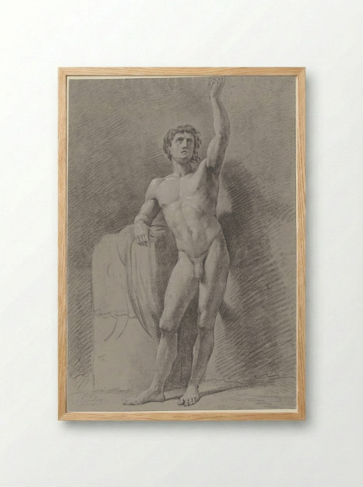 Standing Male Nude Leaning Against a Block - Jean Grandjean - Framed Print Wood