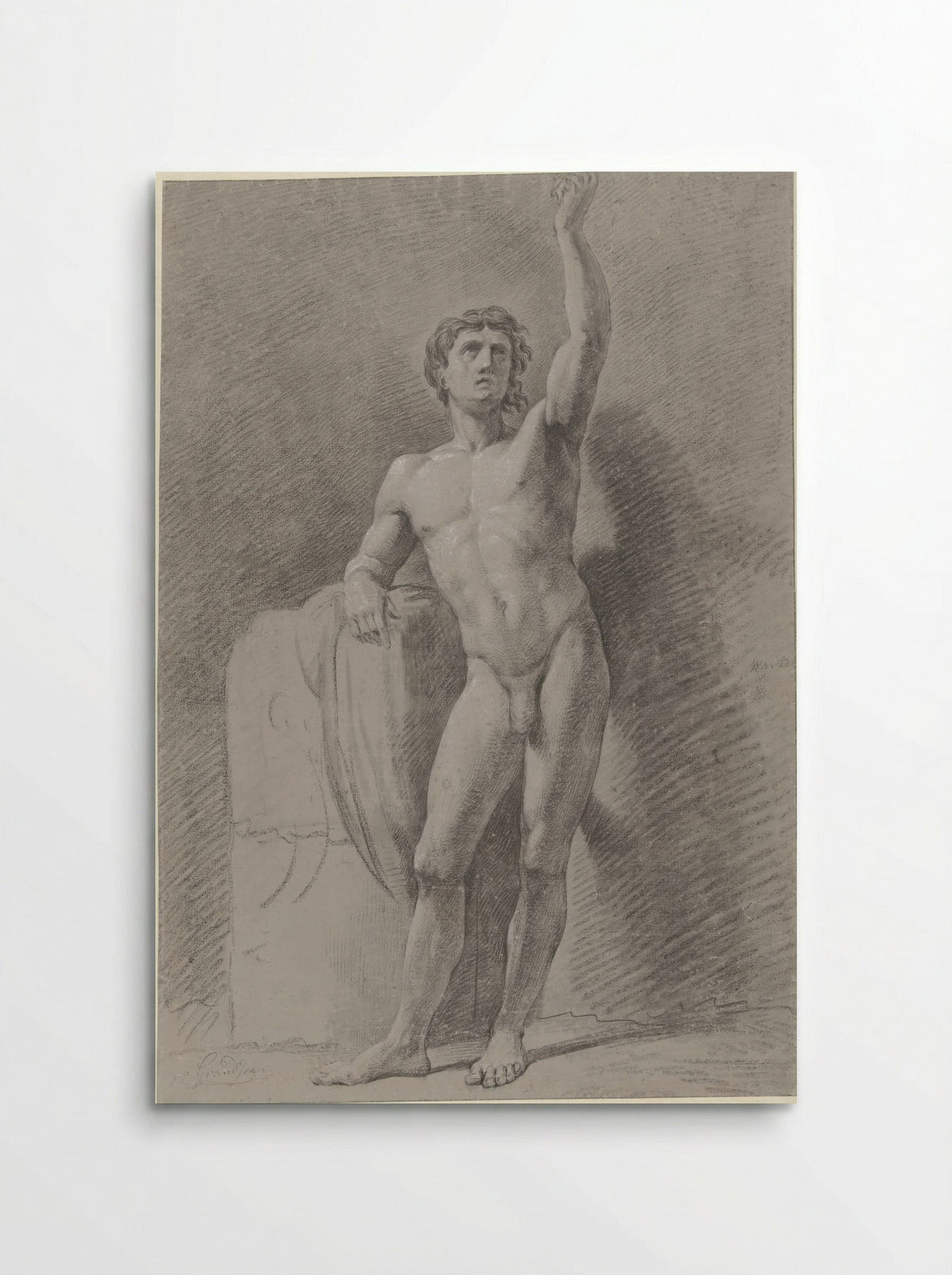Standing Male Nude Leaning Against a Block - Jean Grandjean - Poster