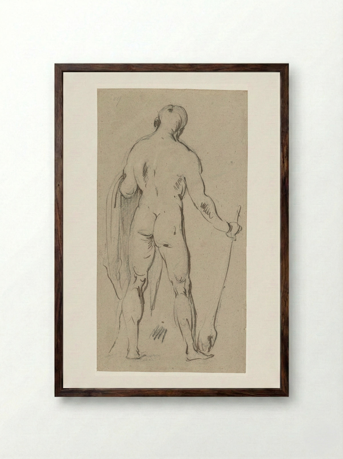 Standing Male Nude, Seen from the Back (Hercules?) - Jan Philipsz. van Bouckhorst - Framed Print Dark Wood