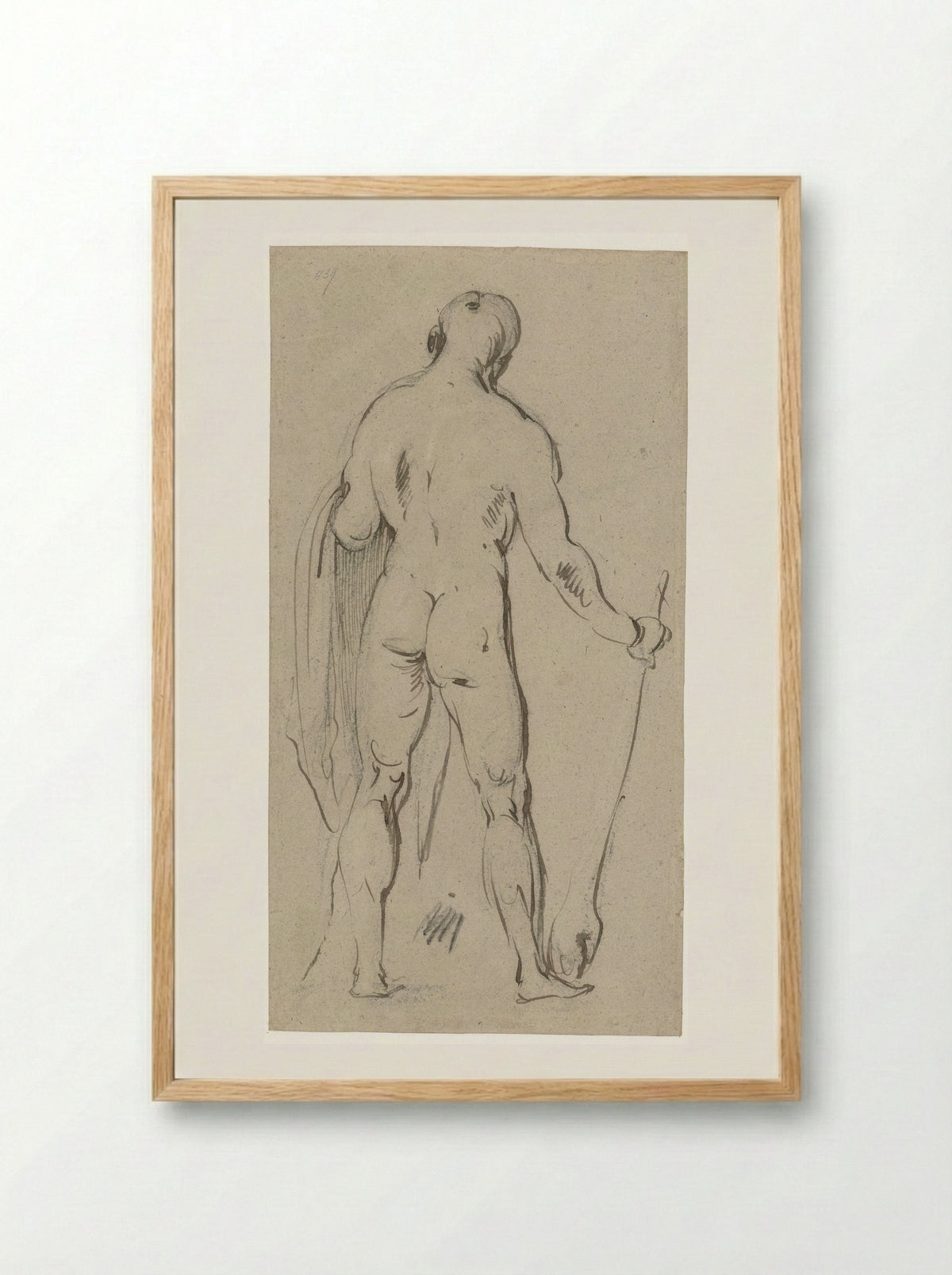 Standing Male Nude, Seen from the Back (Hercules?) - Jan Philipsz. van Bouckhorst - Framed Print Wood