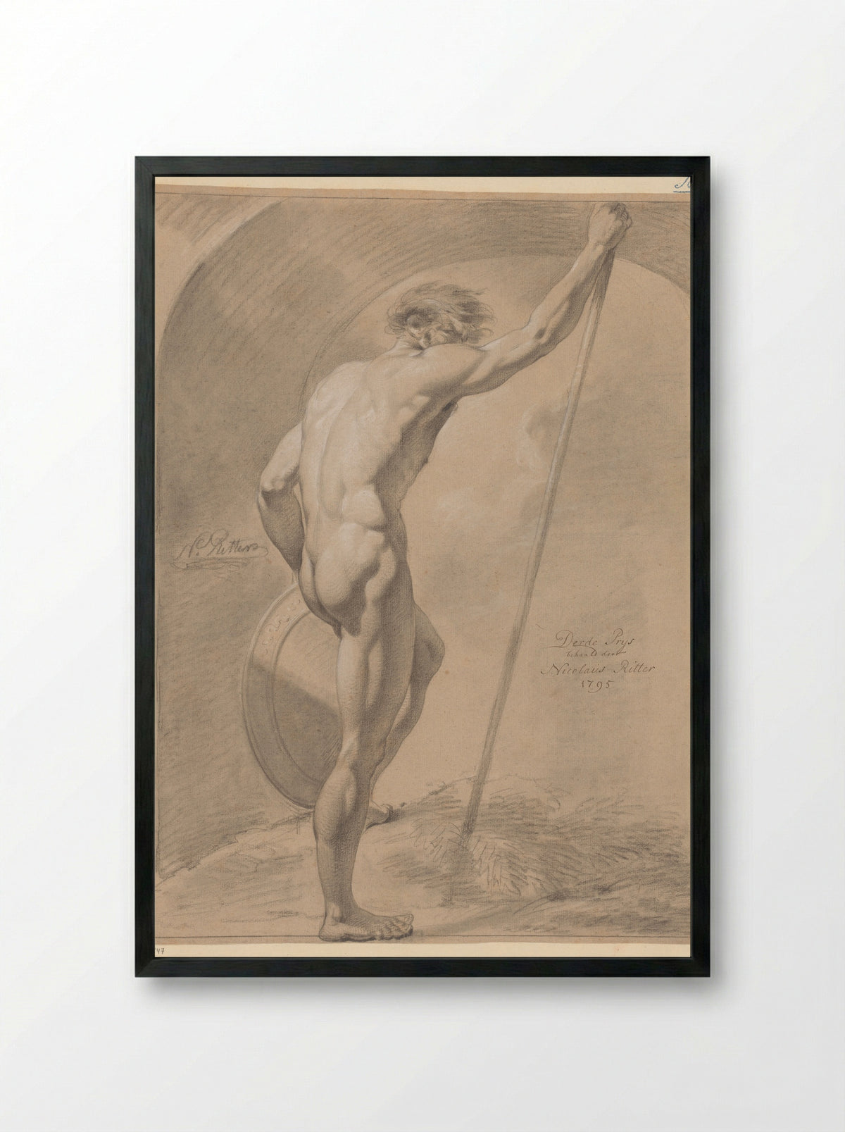 Standing Male Nude, Seen from the Back - Nicolaus Ritter jr. - Framed Print Black