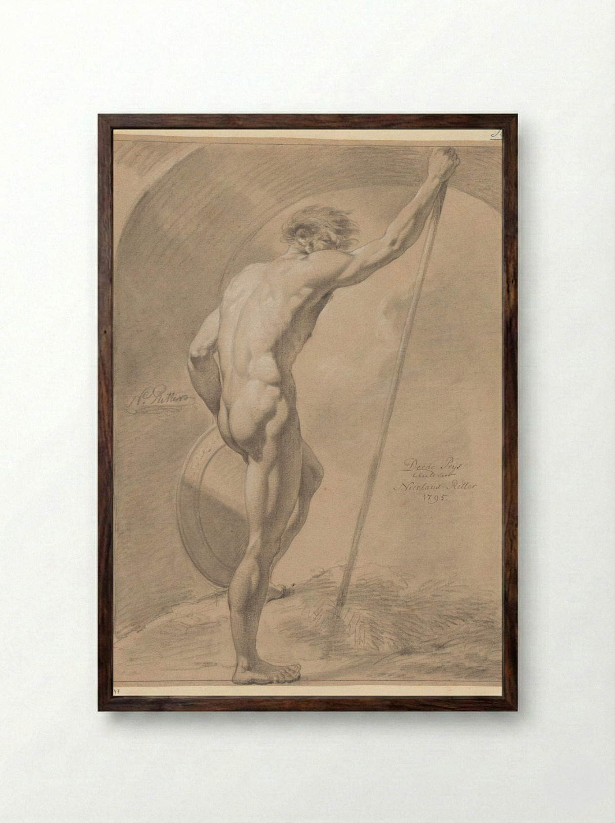 Standing Male Nude, Seen from the Back - Nicolaus Ritter jr. - Framed Print Dark Wood