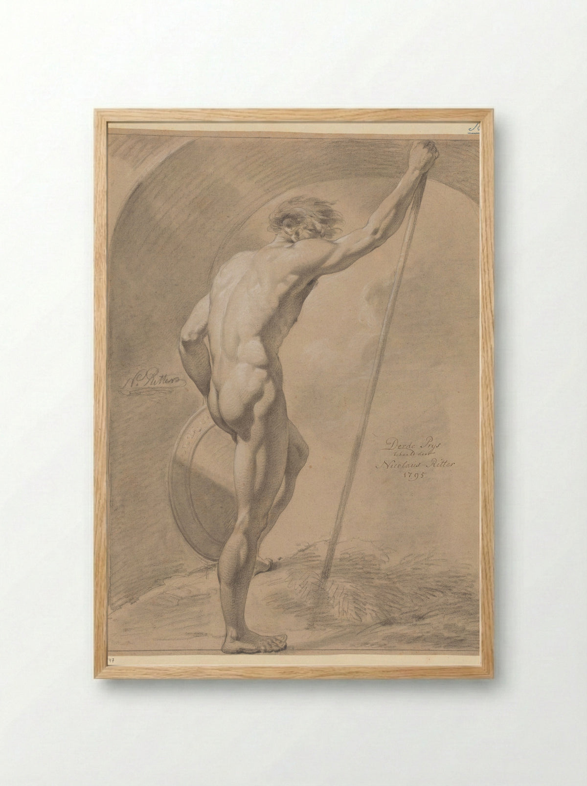 Standing Male Nude, Seen from the Back - Nicolaus Ritter jr. - Framed Print Wood