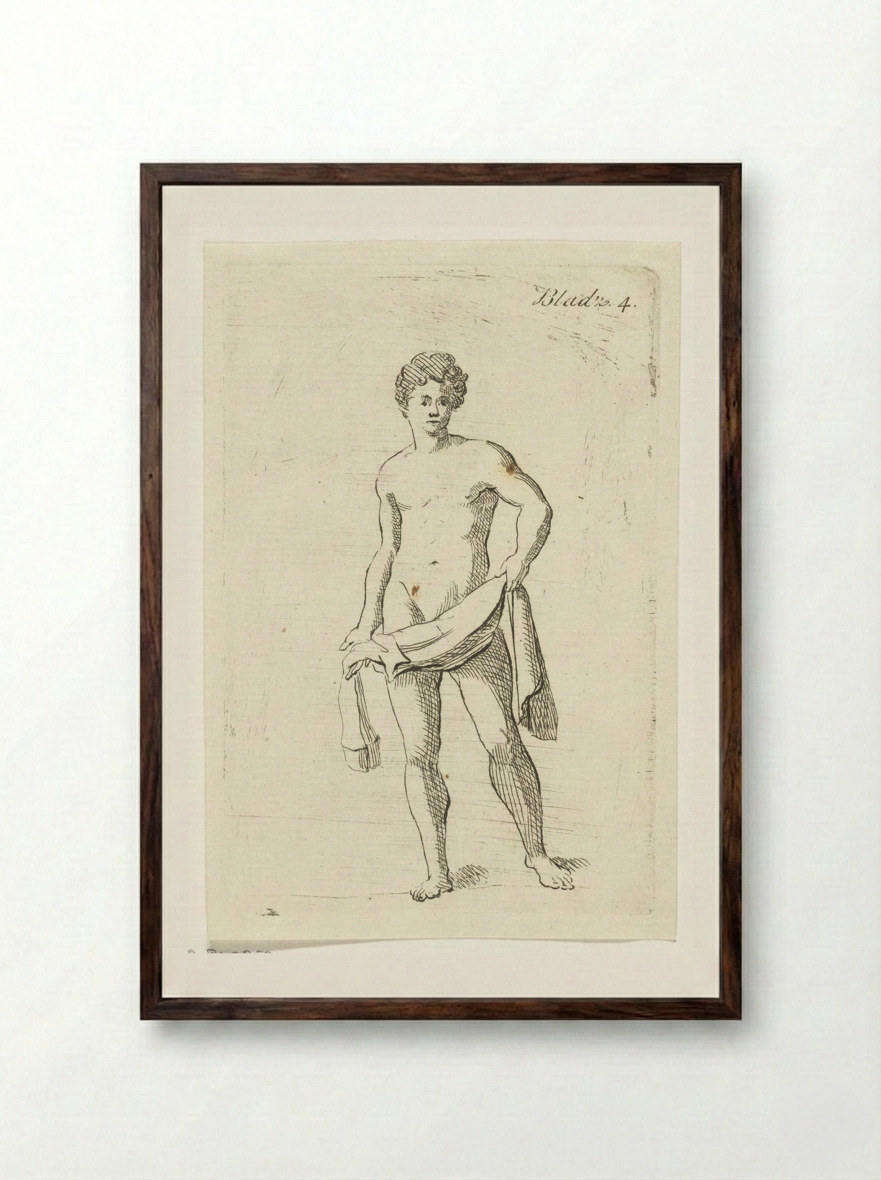 Standing Male Nude with Drapery - Anthonie van den Bos - Framed Print Dark Wood