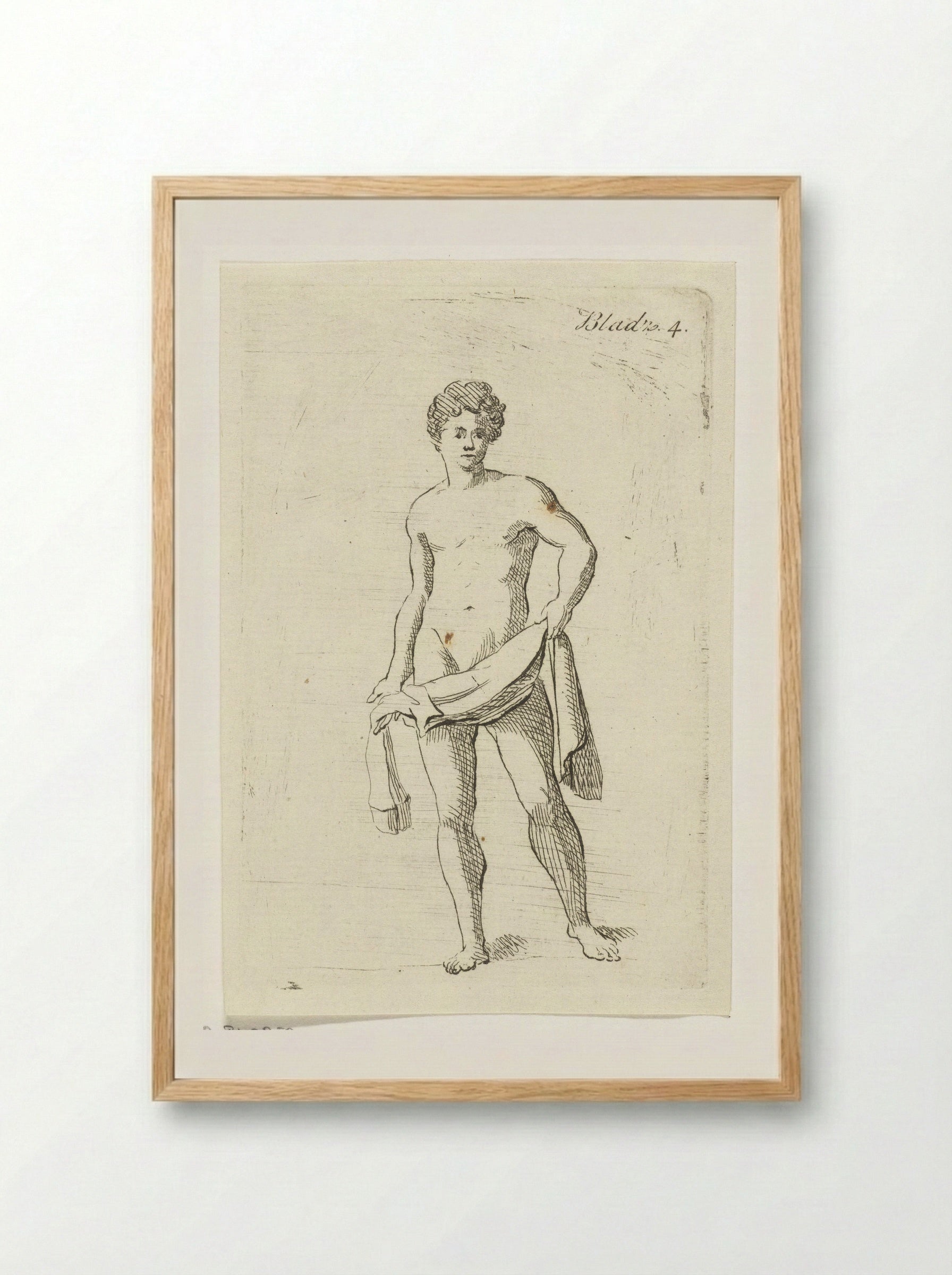 Standing Male Nude with Drapery - Anthonie van den Bos - Framed Print Wood