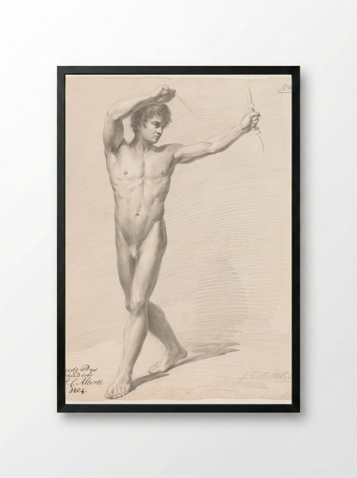 Standing Male Nude - Joannes Echarius Carolus Alberti - Framed Print Black