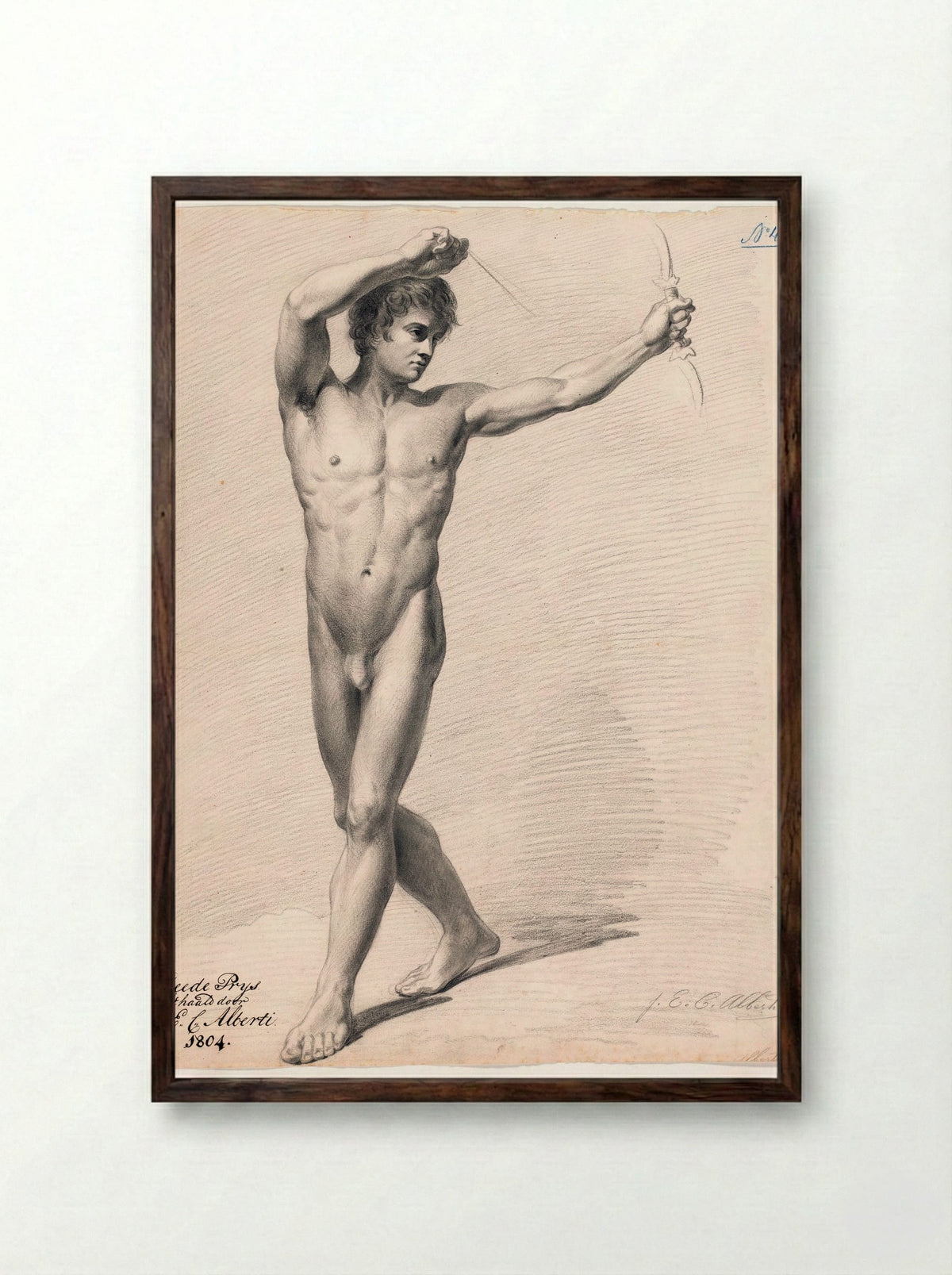 Standing Male Nude - Joannes Echarius Carolus Alberti - Framed Print Dark Wood