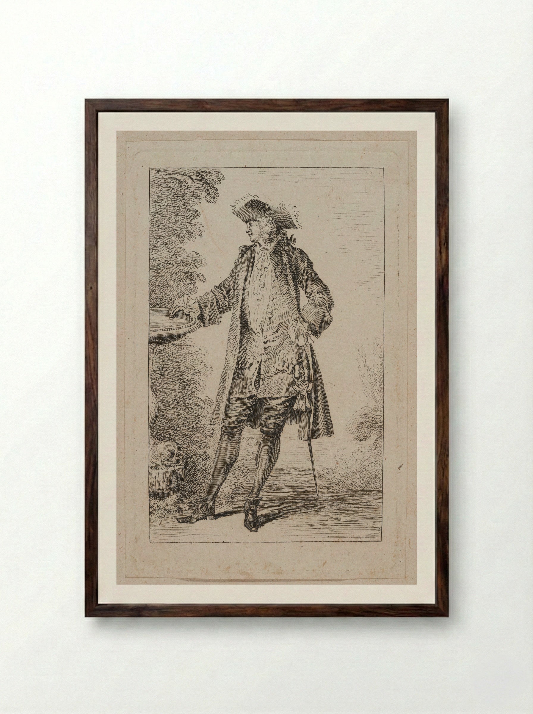 Standing Man, His Hand on a Basin - Jean-Antoine Watteau - Framed Print Dark Wood