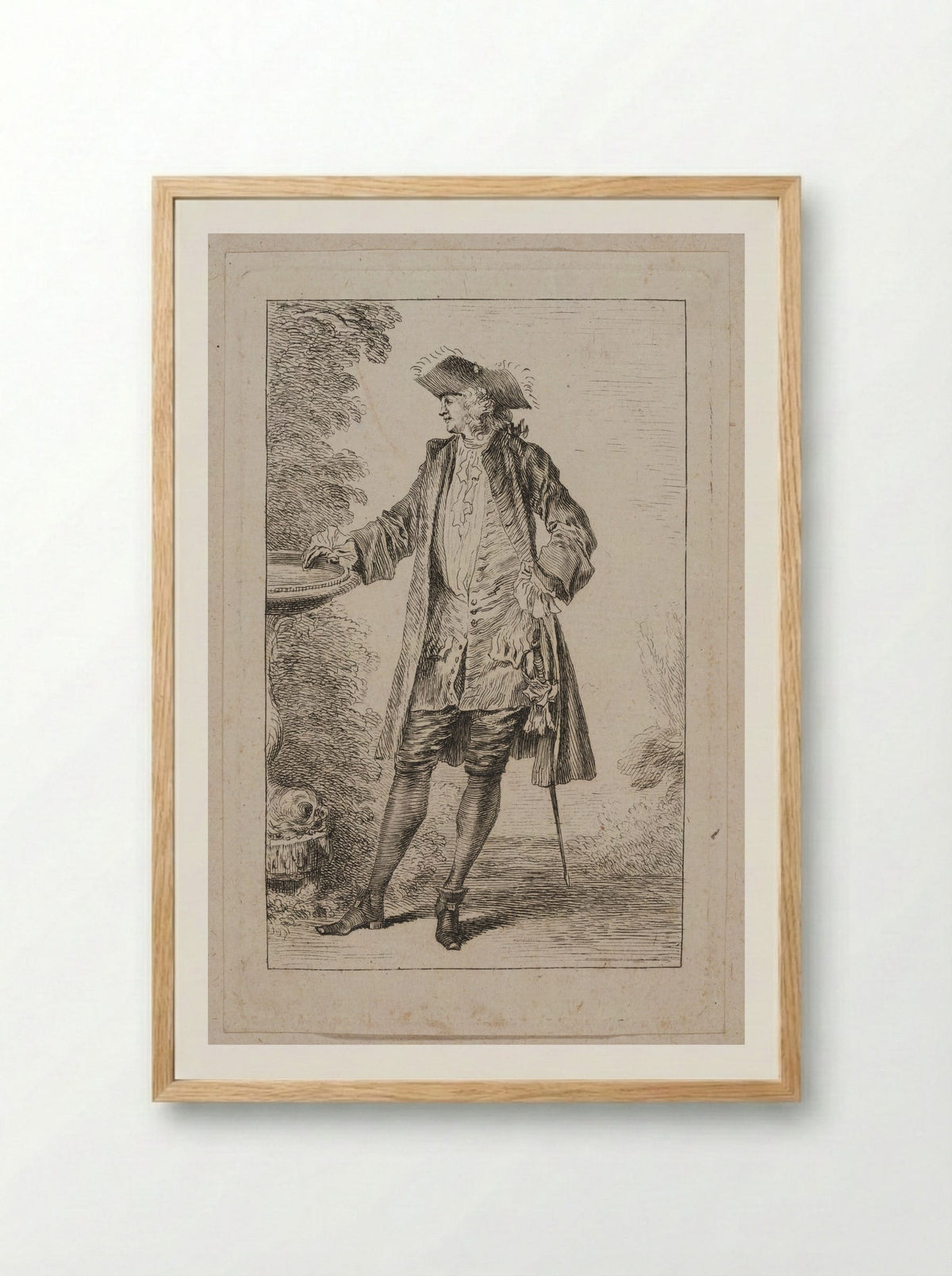 Standing Man, His Hand on a Basin - Jean-Antoine Watteau - Framed Print Wood