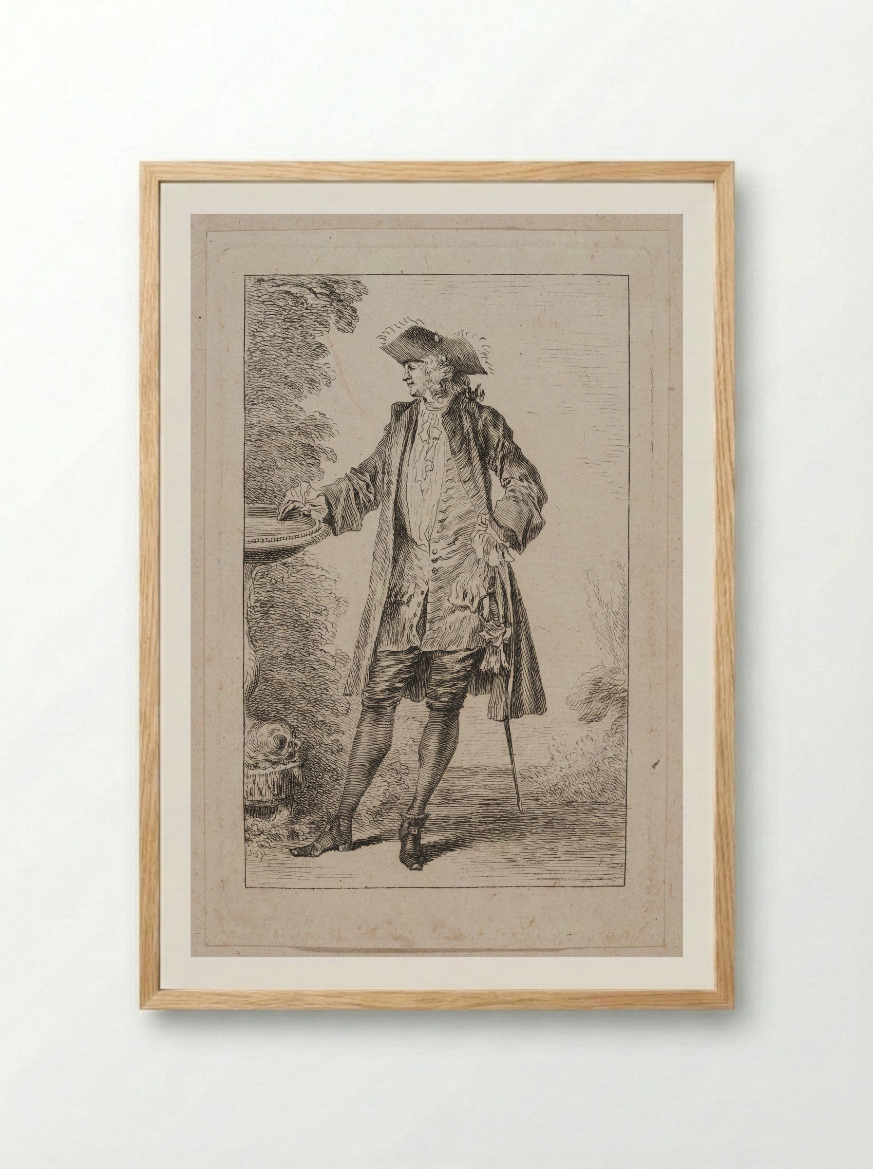 Standing Man, His Hand on a Basin - Jean-Antoine Watteau - Framed Print Wood