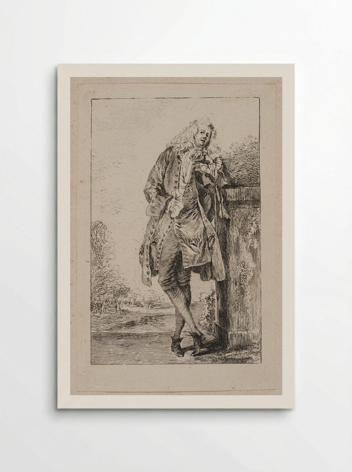 Standing Man, Leaning on a Pedestal - Jean-Antoine Watteau - Poster