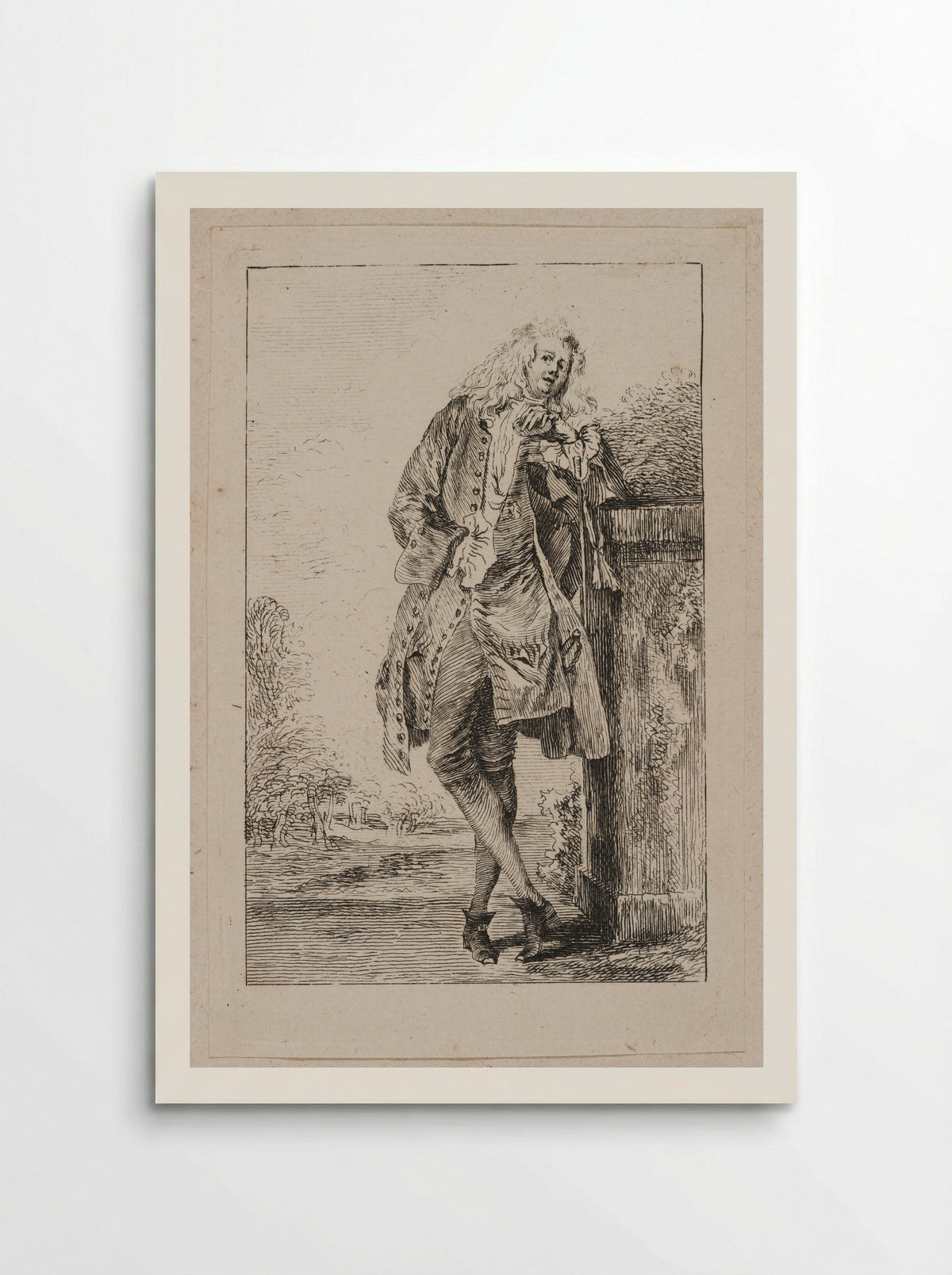 Standing Man, Leaning on a Pedestal - Jean-Antoine Watteau - Poster