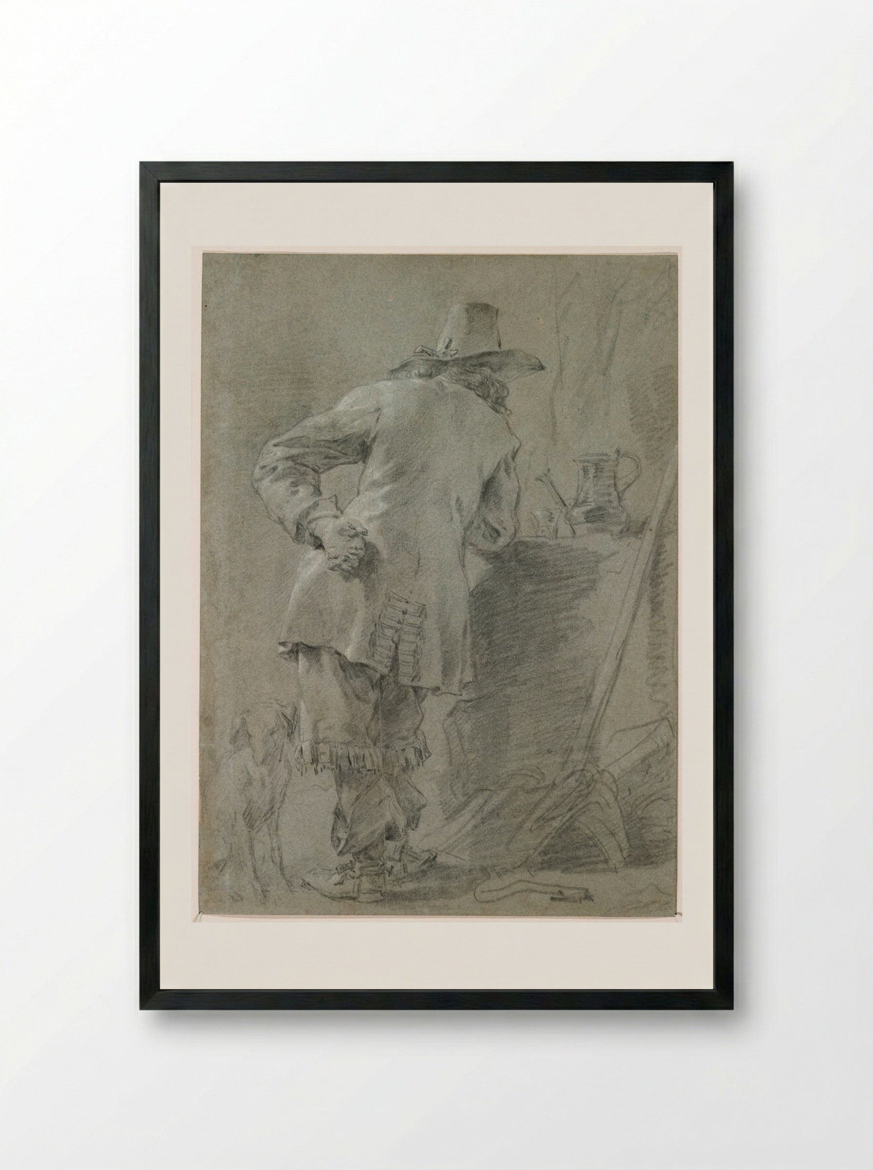Standing Man Seen from Behind - Nicolaes Berchem - Framed Print Black