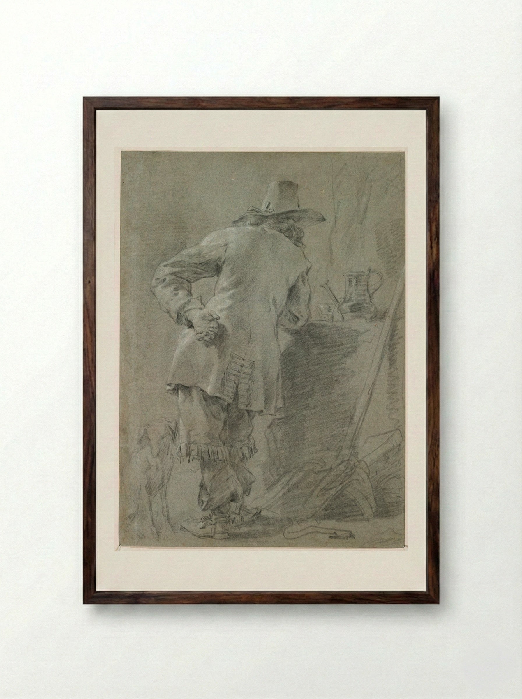 Standing Man Seen from Behind - Nicolaes Berchem - Framed Print Dark Wood