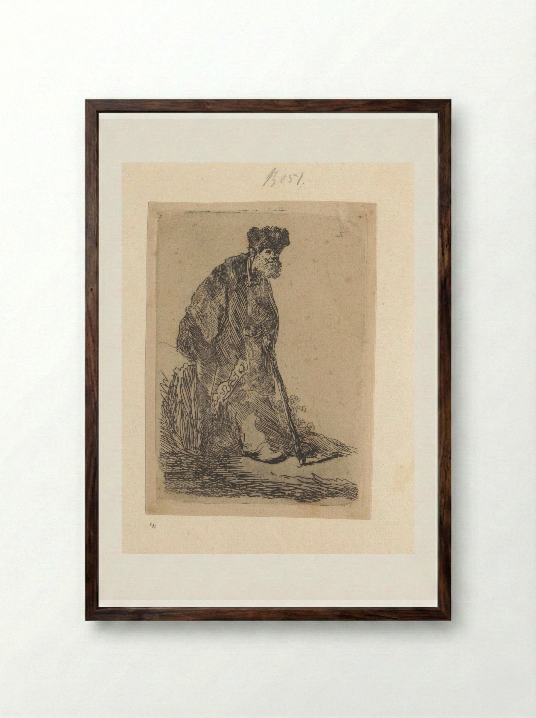 Standing Man in a Long Cloak and Fur Cap - Henry Louis Basan - Framed Print Dark Wood